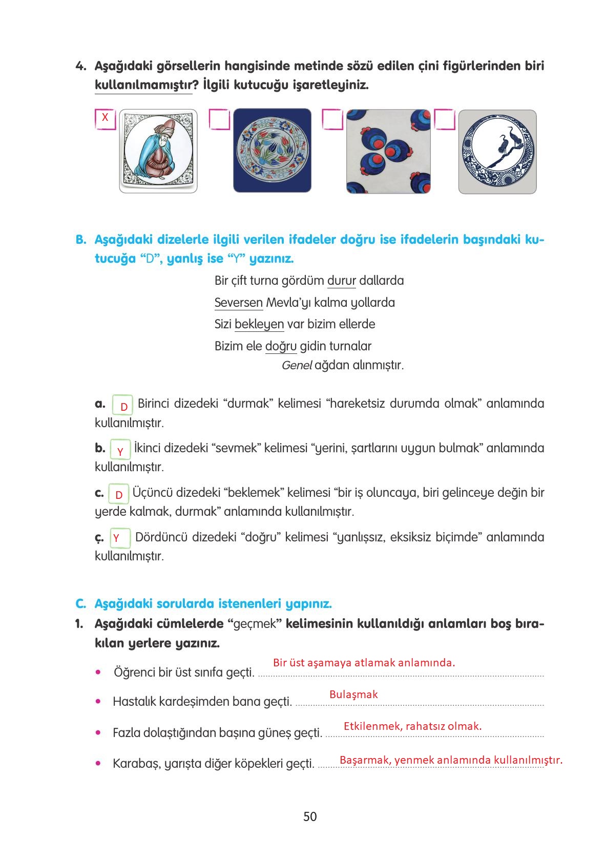 4. Sınıf Tuna Yayınları Türkçe Ders Kitabı Sayfa 50 Cevapları