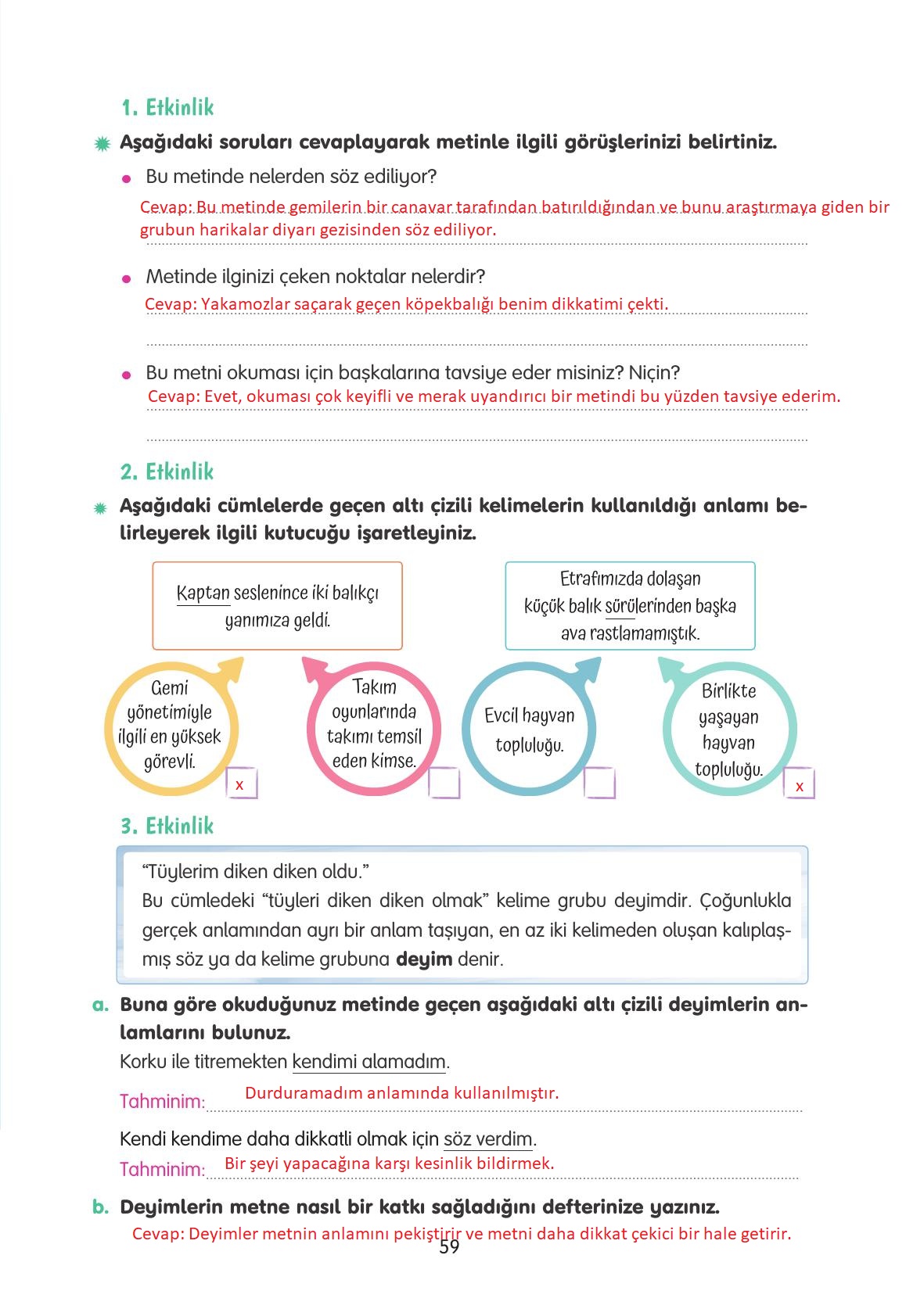 4. Sınıf Tuna Yayınları Türkçe Ders Kitabı Sayfa 59 Cevapları