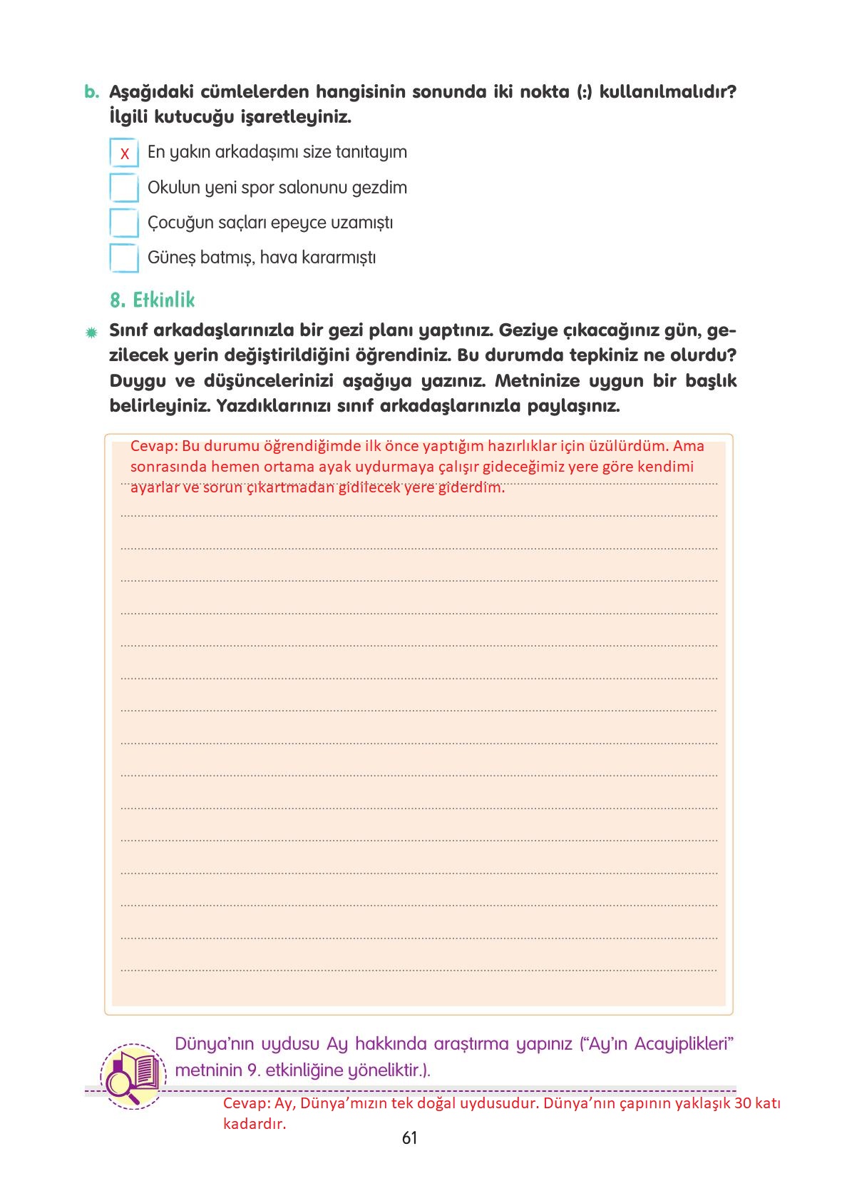 4. Sınıf Tuna Yayınları Türkçe Ders Kitabı Sayfa 61 Cevapları