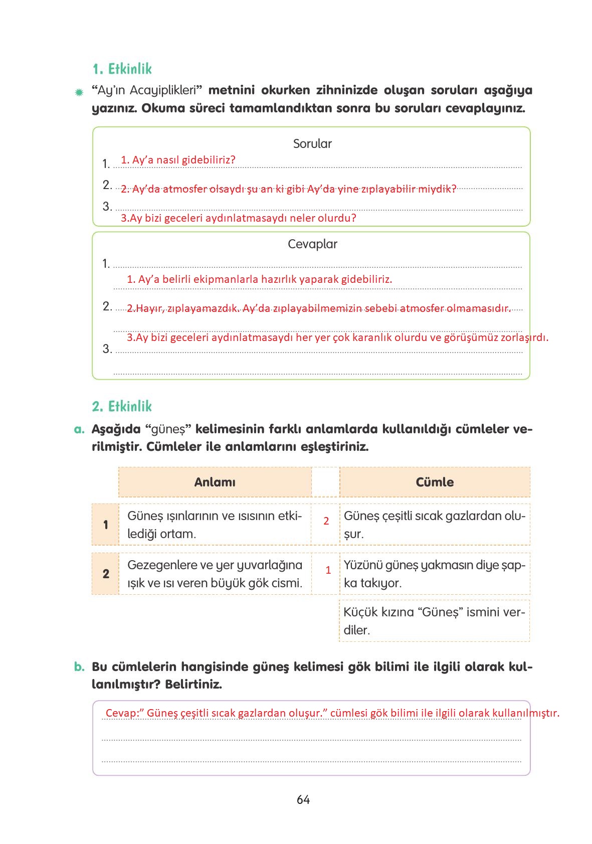 4. Sınıf Tuna Yayınları Türkçe Ders Kitabı Sayfa 64 Cevapları