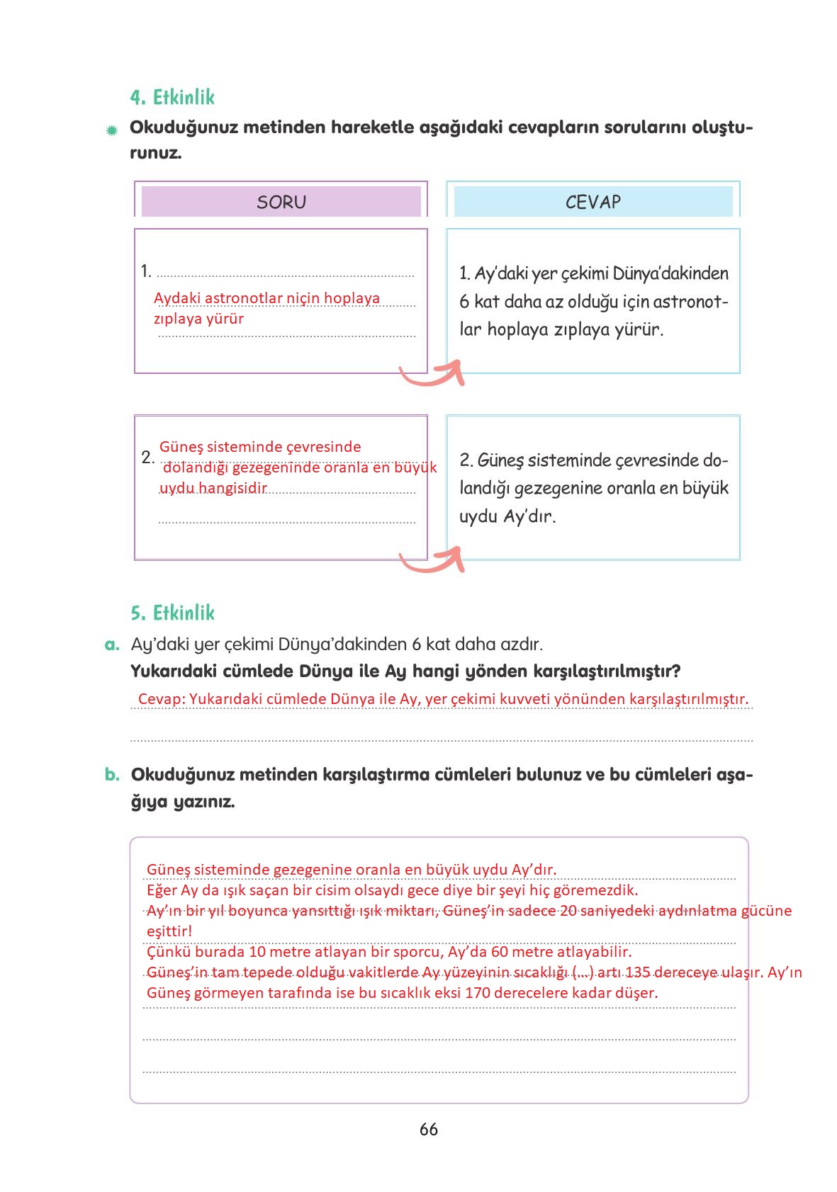 4. Sınıf Tuna Yayınları Türkçe Ders Kitabı Sayfa 66 Cevapları