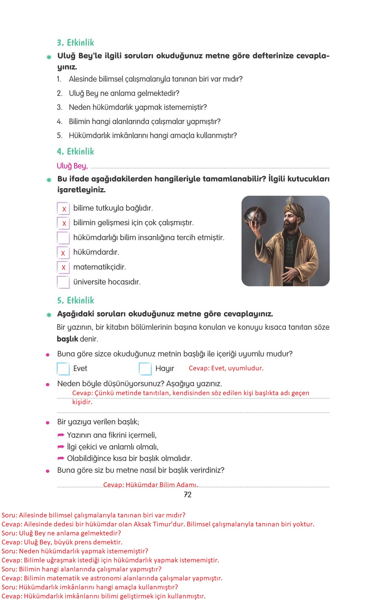 4. Sınıf Tuna Yayınları Türkçe Ders Kitabı Sayfa 72 Cevapları