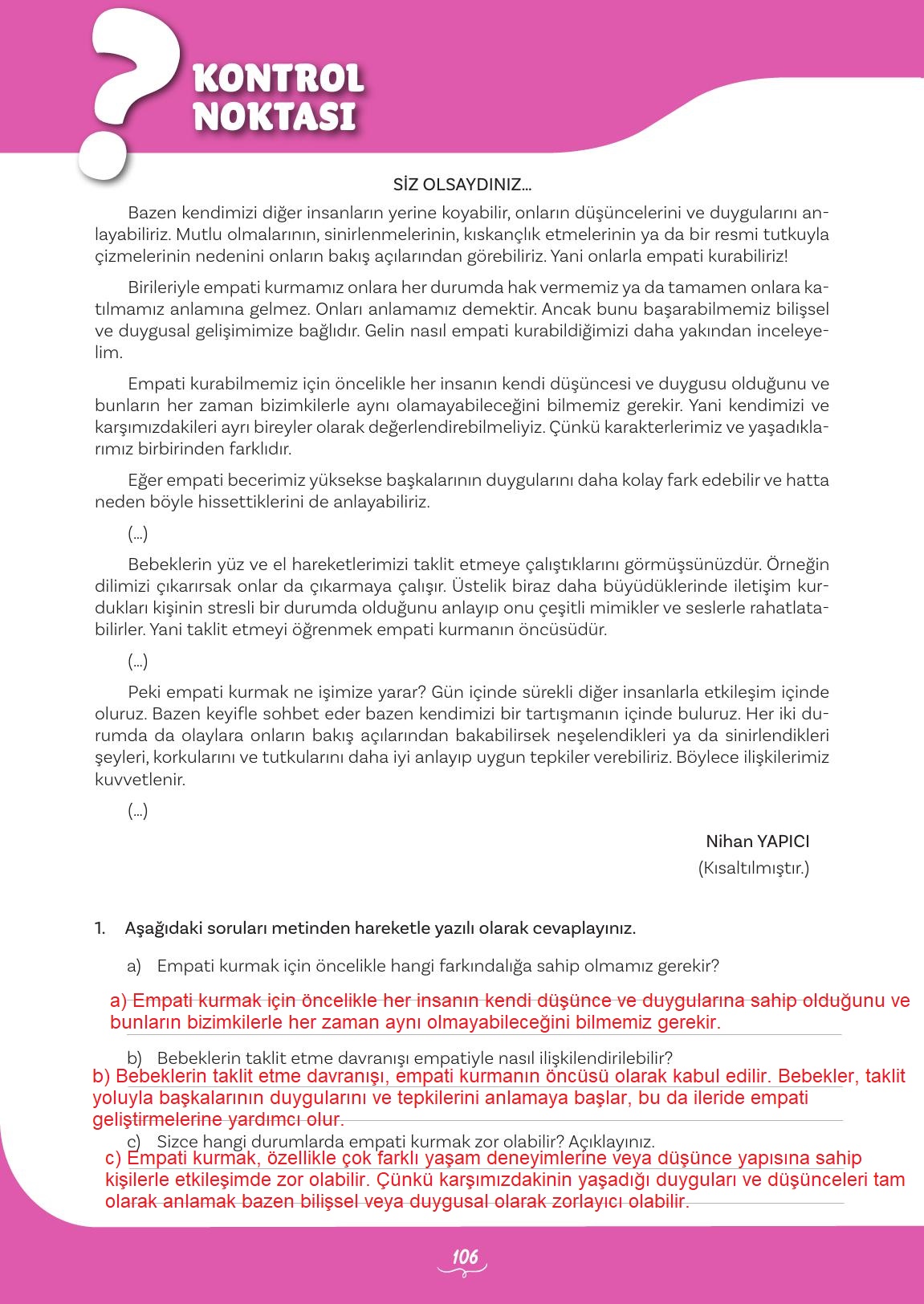 5. Sınıf Meb Yayınları 2. Kitap Türkçe Ders Kitabı Sayfa 106 Cevapları 5. Sınıf Meb Yayınları 2. Kitap Türkçe Ders Kitabı Sayfa 106 Cevapları