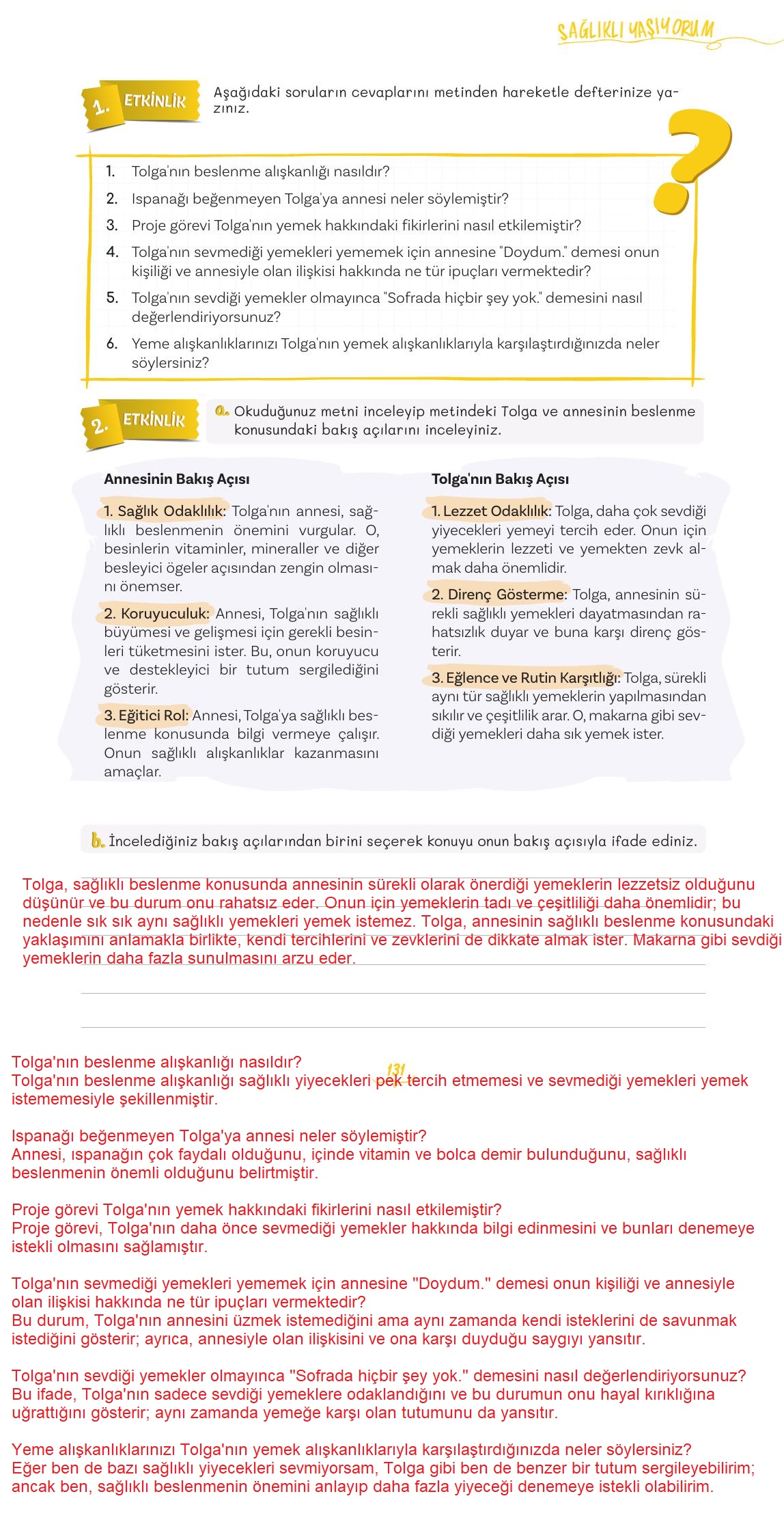 5. Sınıf Meb Yayınları 2. Kitap Türkçe Ders Kitabı Sayfa 131 Cevapları