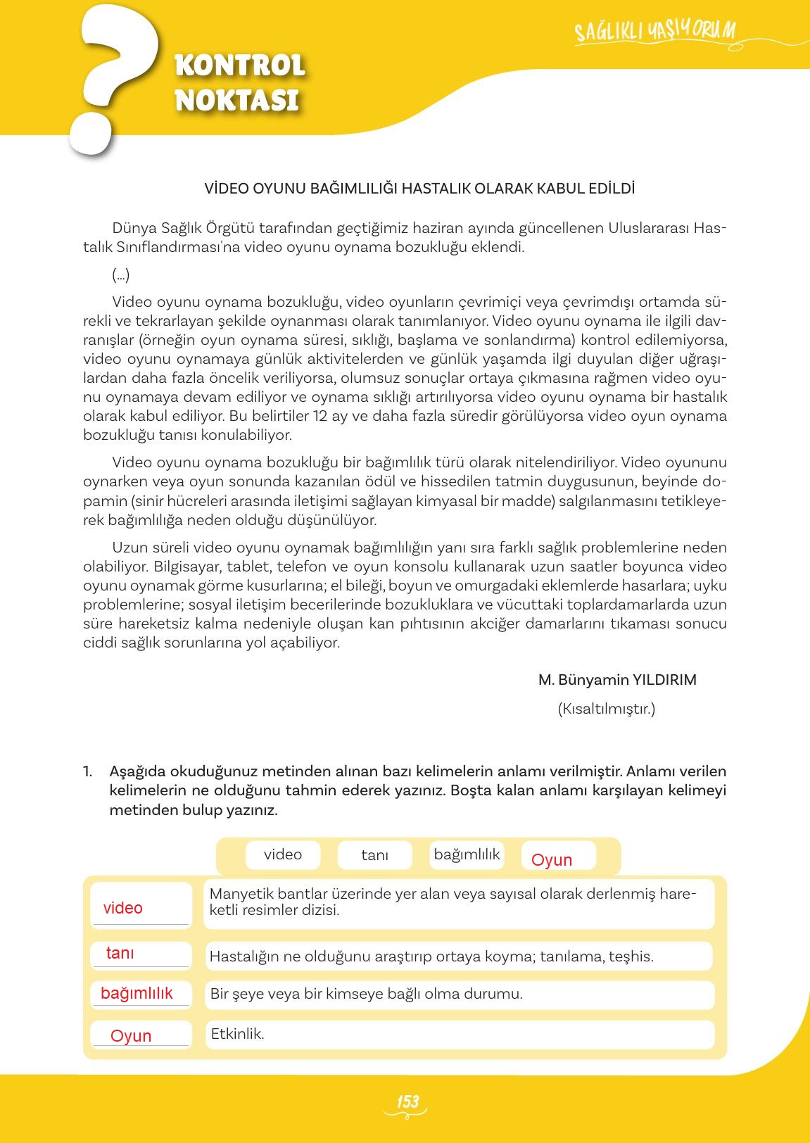5. Sınıf Meb Yayınları 2. Kitap Türkçe Ders Kitabı Sayfa 153 Cevapları