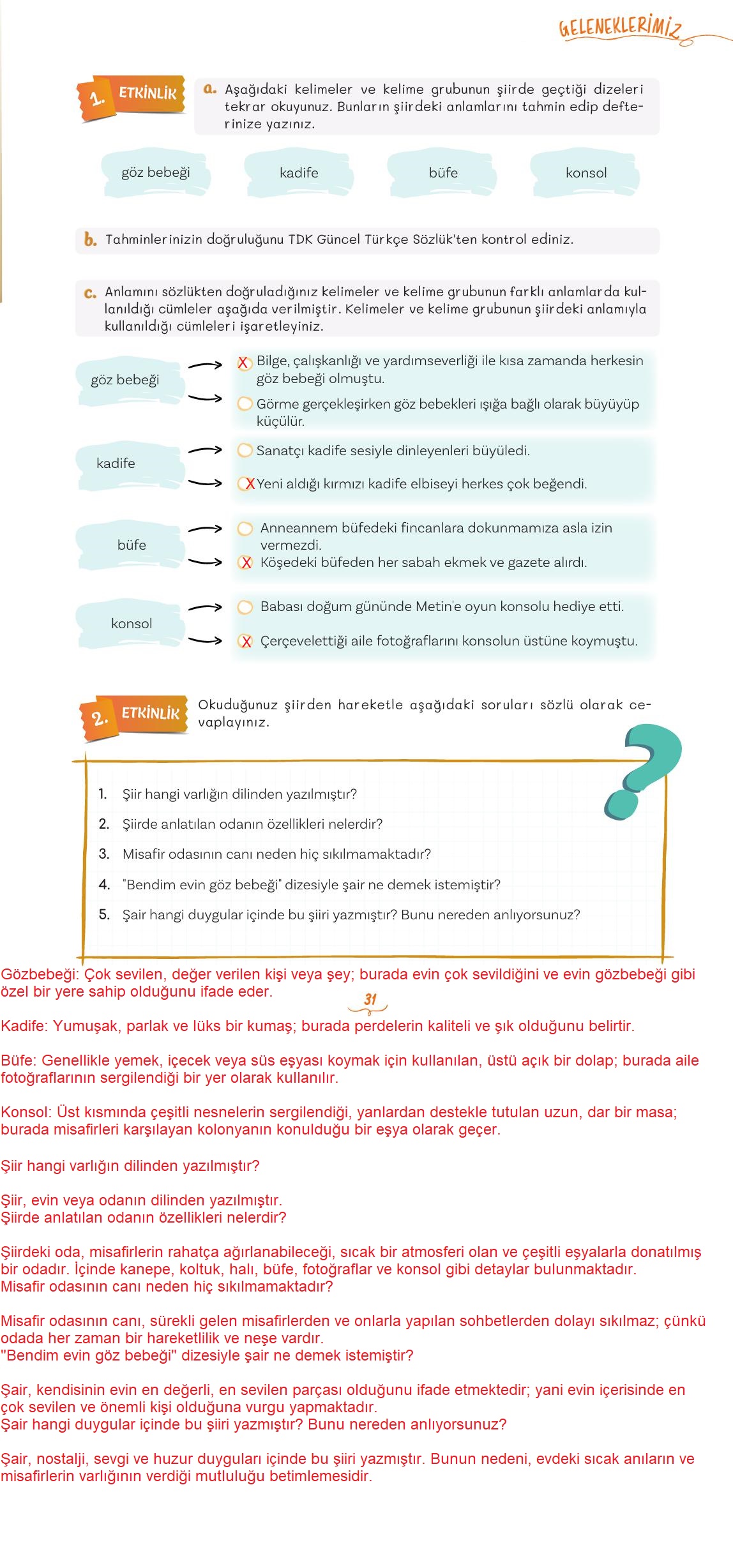 5. Sınıf Meb Yayınları 2. Kitap Türkçe Ders Kitabı Sayfa 31 Cevapları