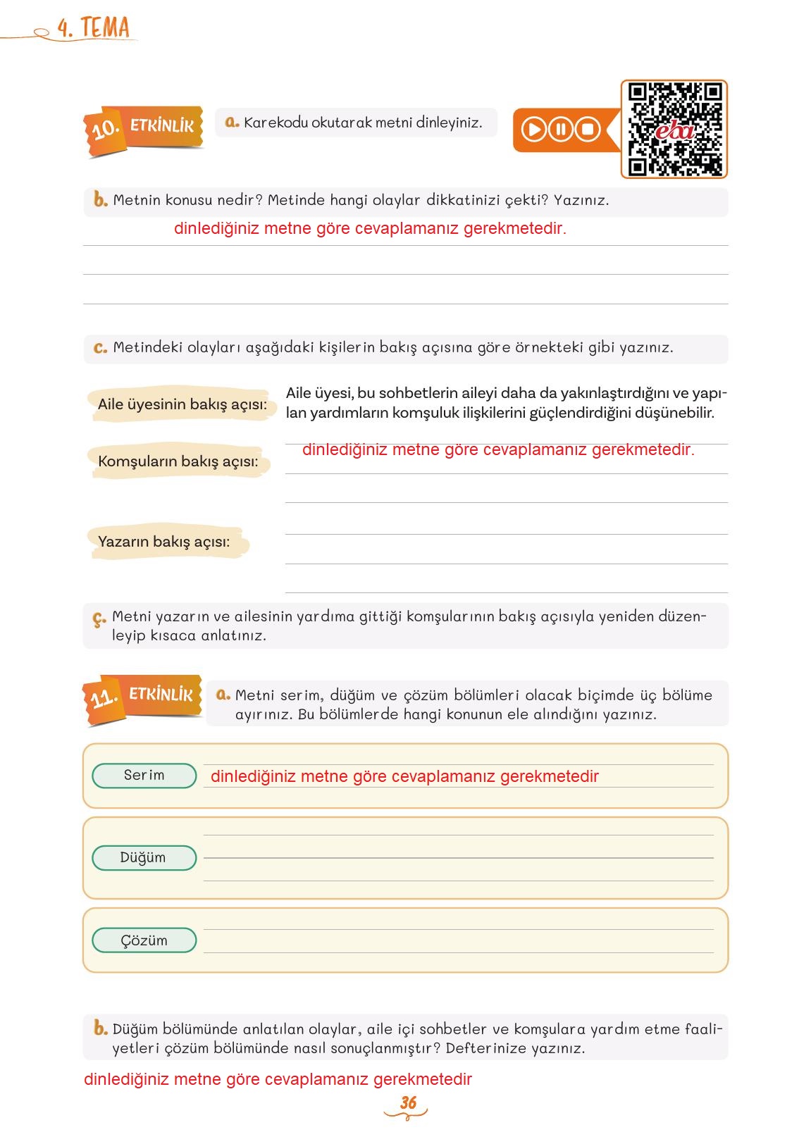 5. Sınıf Meb Yayınları 2. Kitap Türkçe Ders Kitabı Sayfa 36 Cevapları