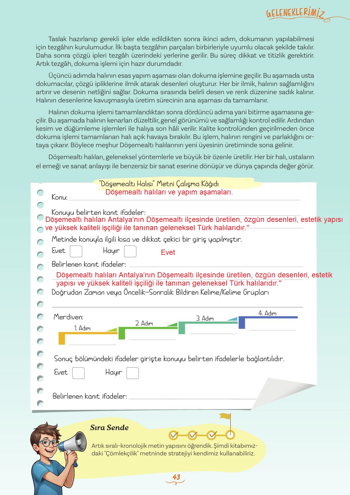 5. Sınıf Meb Yayınları 2. Kitap Türkçe Ders Kitabı Sayfa 43 Cevapları