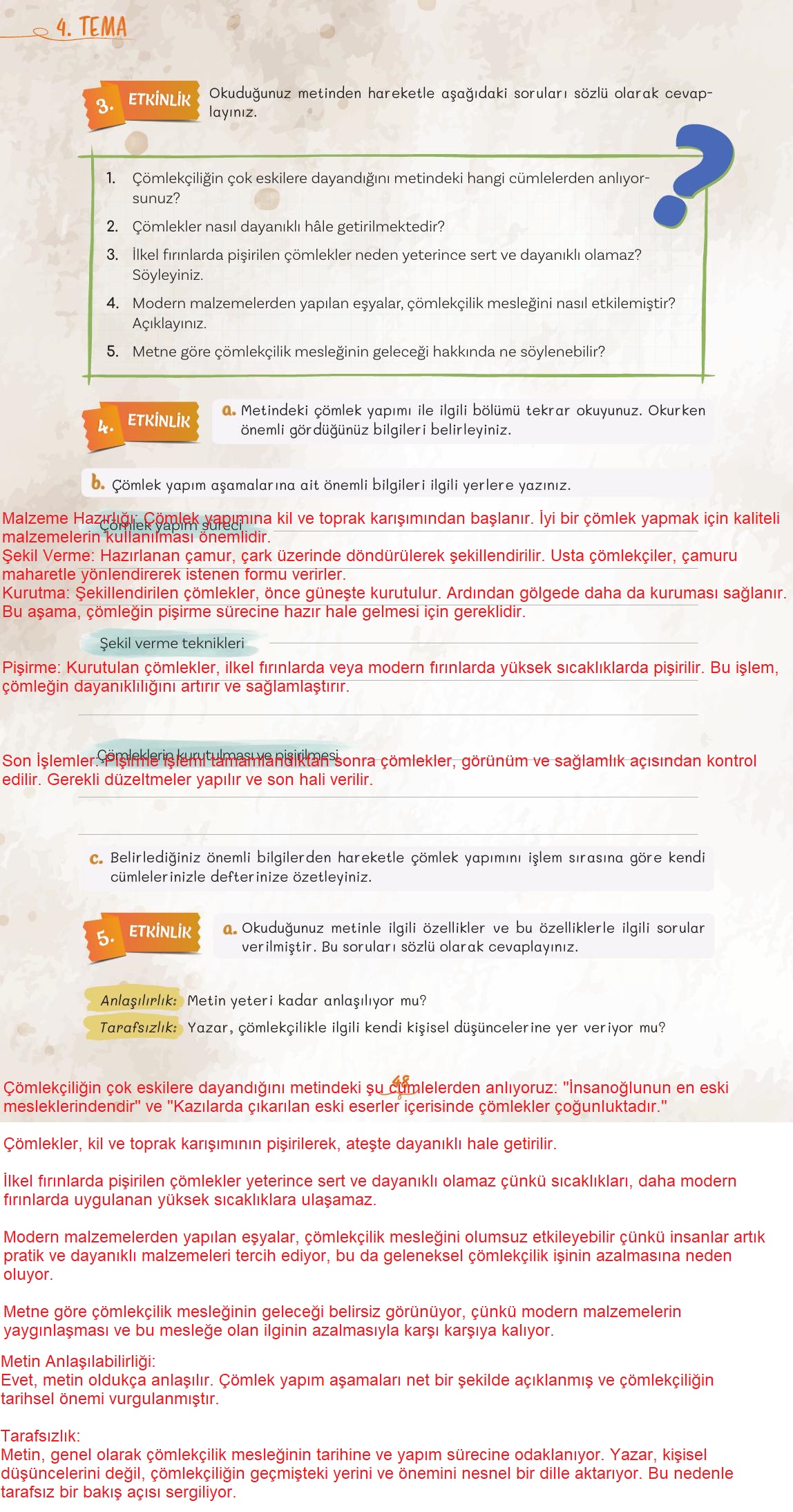 5. Sınıf Meb Yayınları 2. Kitap Türkçe Ders Kitabı Sayfa 48 Cevapları