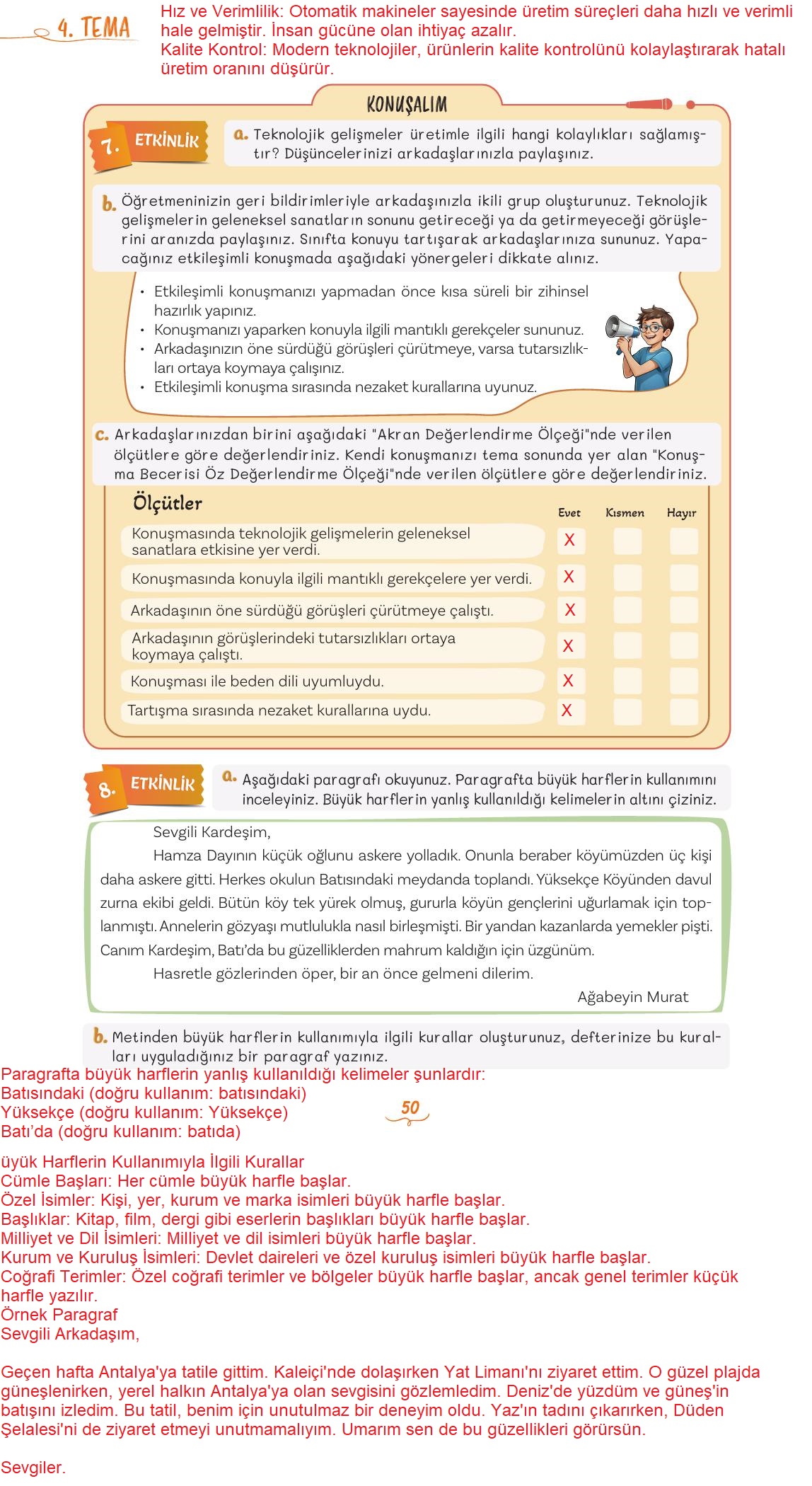 5. Sınıf Meb Yayınları 2. Kitap Türkçe Ders Kitabı Sayfa 50 Cevapları