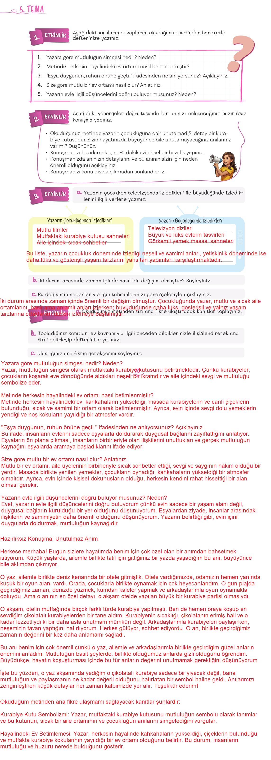 5. Sınıf Meb Yayınları 2. Kitap Türkçe Ders Kitabı Sayfa 70 Cevapları