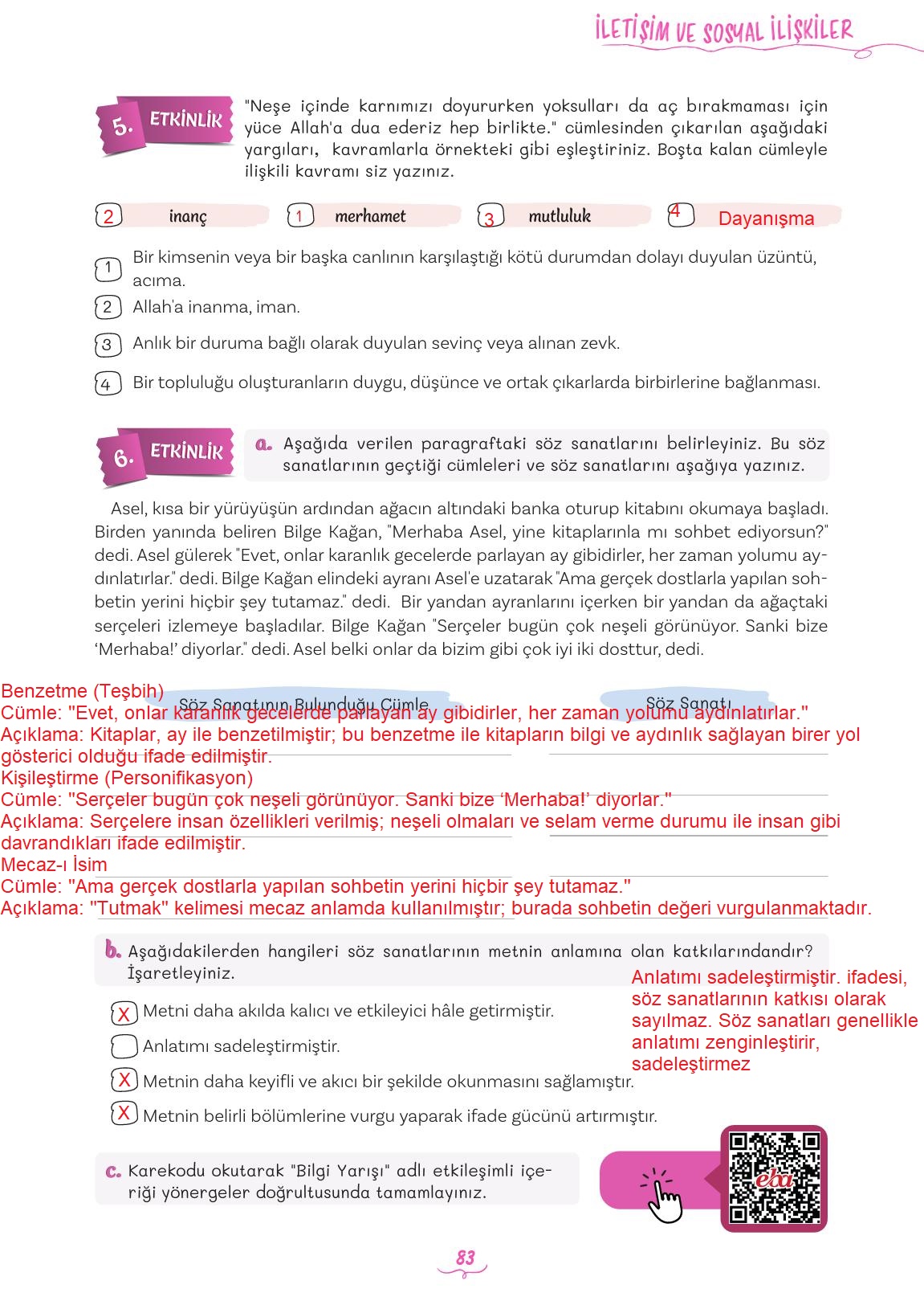 5. Sınıf Meb Yayınları 2. Kitap Türkçe Ders Kitabı Sayfa 83 Cevapları