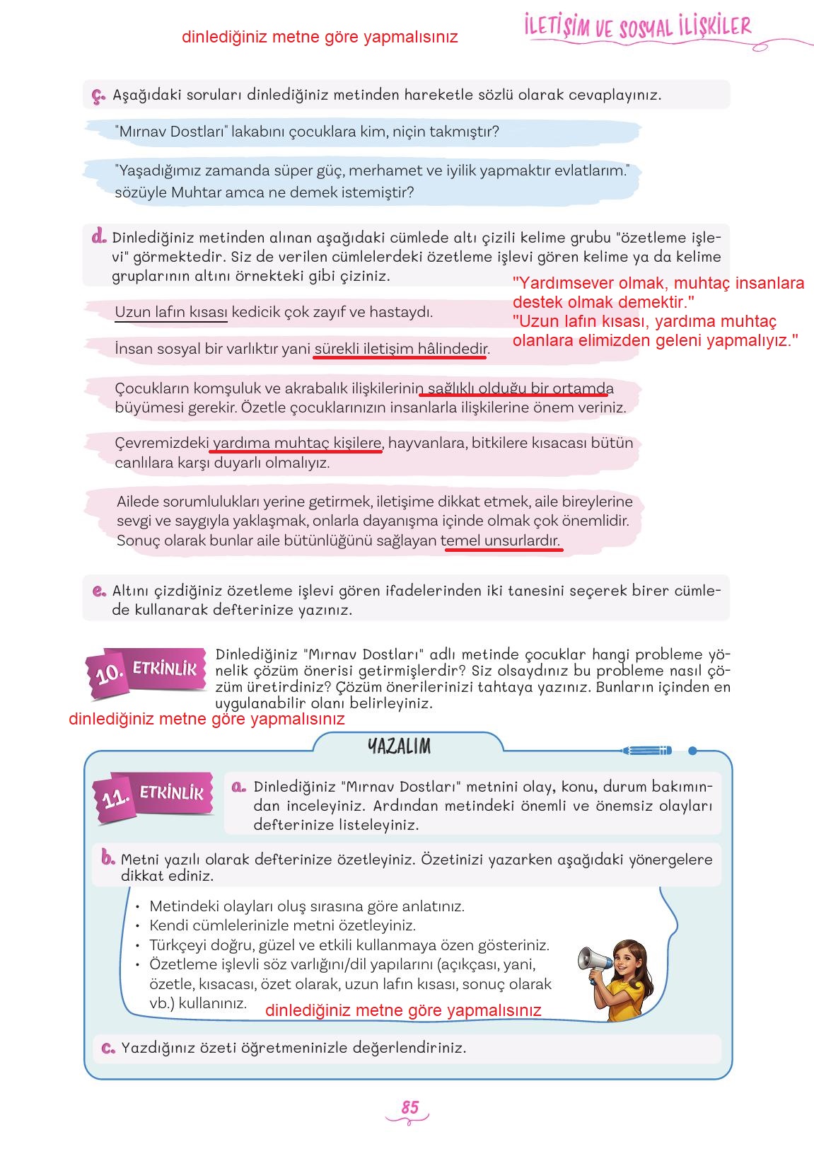 5. Sınıf Meb Yayınları 2. Kitap Türkçe Ders Kitabı Sayfa 85 Cevapları