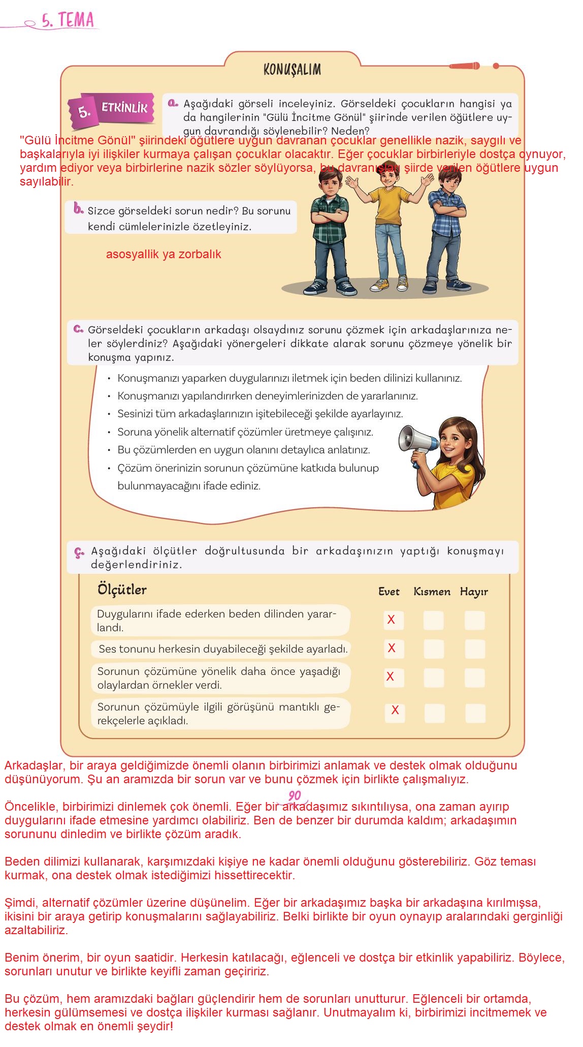 5. Sınıf Meb Yayınları 2. Kitap Türkçe Ders Kitabı Sayfa 90 Cevapları