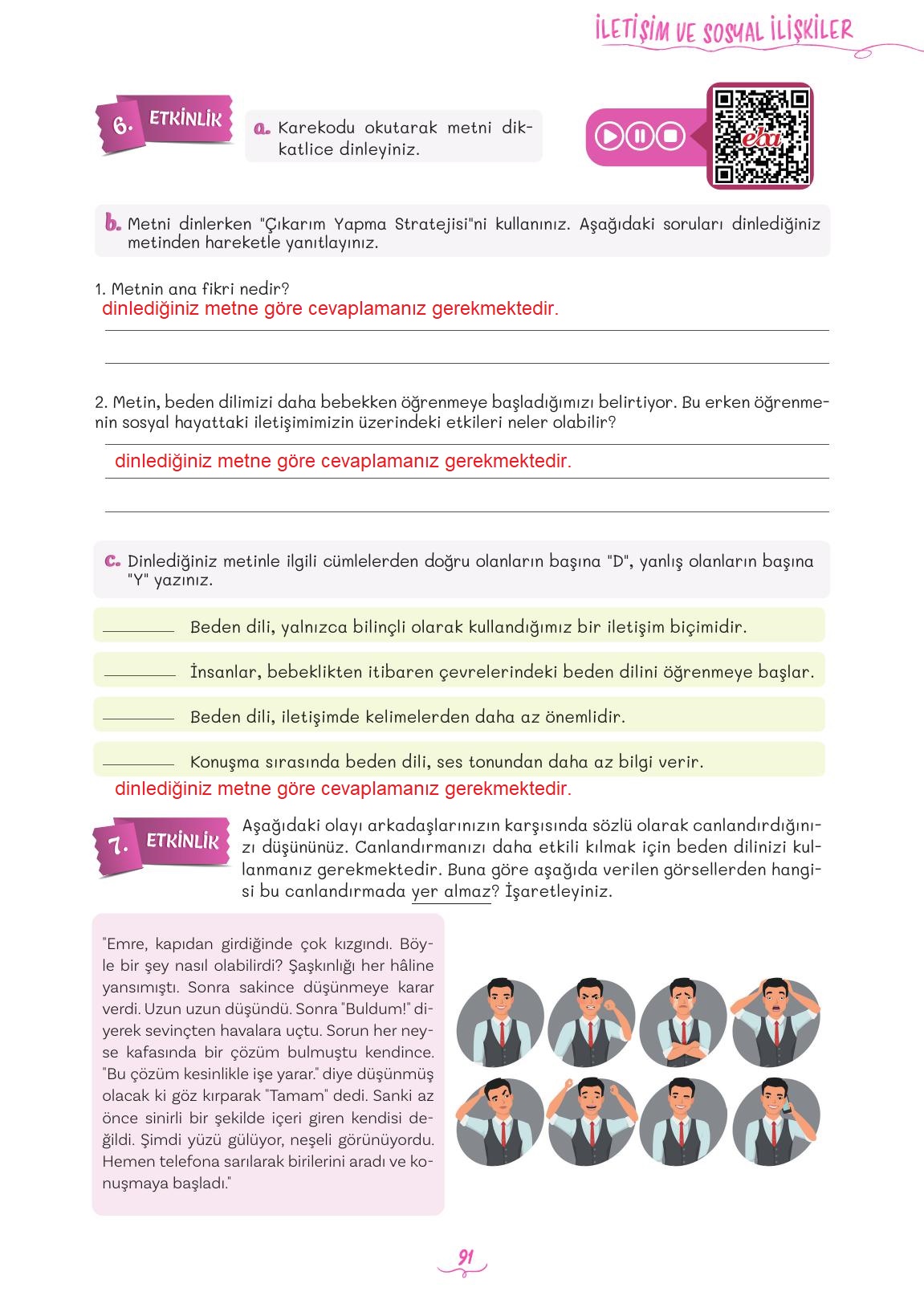 5. Sınıf Meb Yayınları 2. Kitap Türkçe Ders Kitabı Sayfa 91 Cevapları