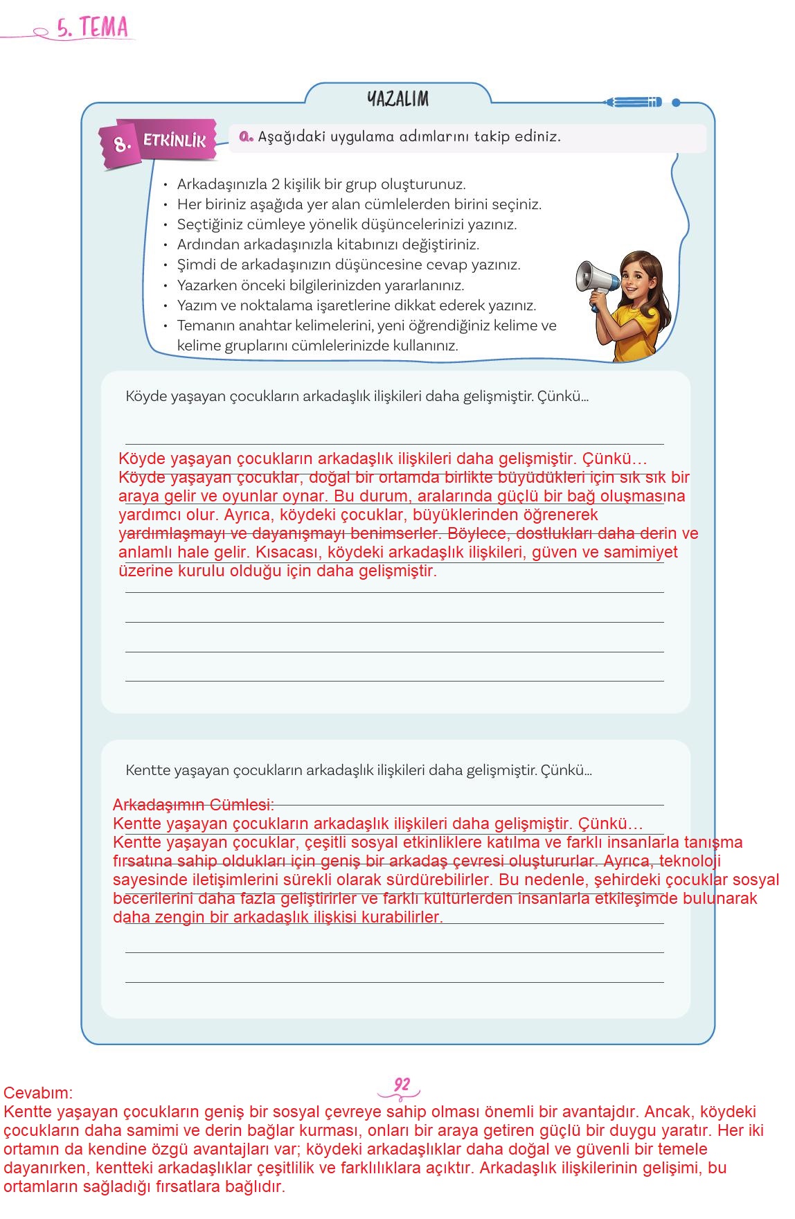 5. Sınıf Meb Yayınları 2. Kitap Türkçe Ders Kitabı Sayfa 92 Cevapları