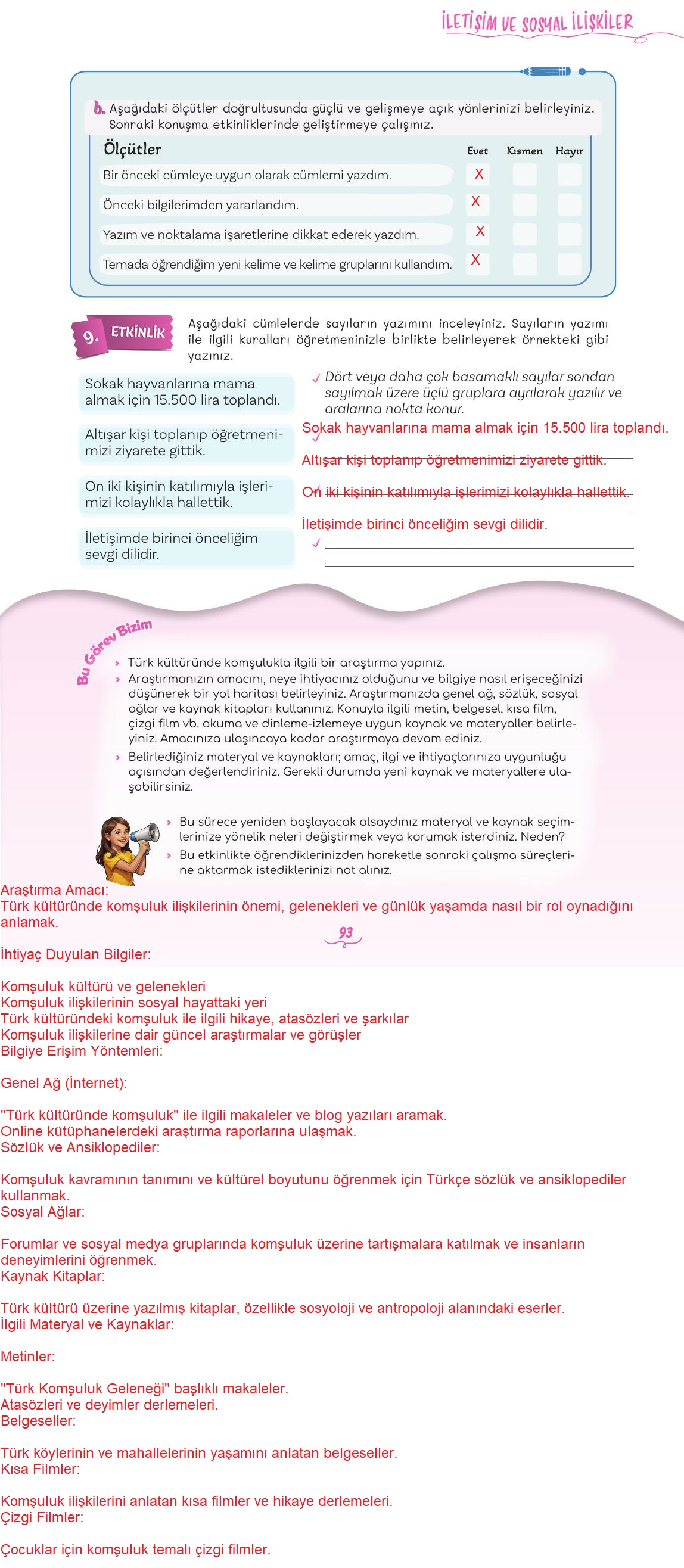 5. Sınıf Meb Yayınları 2. Kitap Türkçe Ders Kitabı Sayfa 93 Cevapları