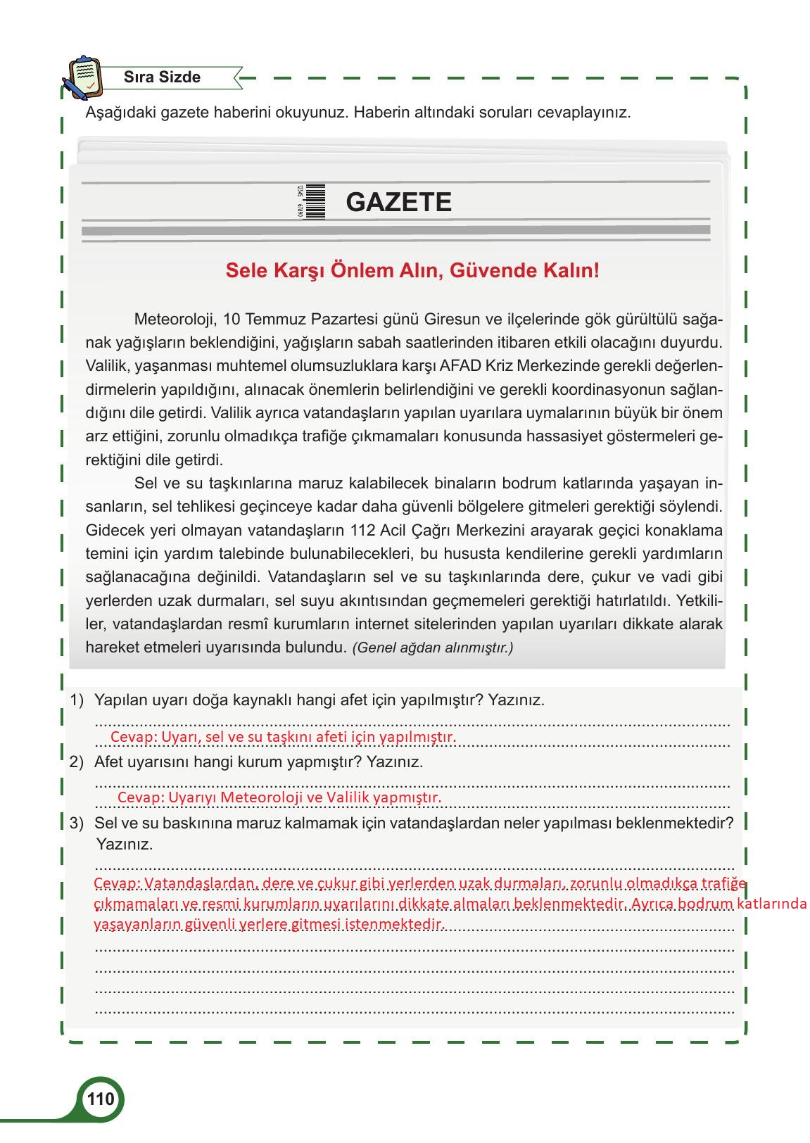 5. Sınıf Meb Yayınları Afet Bilinci Ders Kitabı Sayfa 110 Cevapları 5. Sınıf Meb Yayınları Afet Bilinci Ders Kitabı Sayfa 110 Cevapları