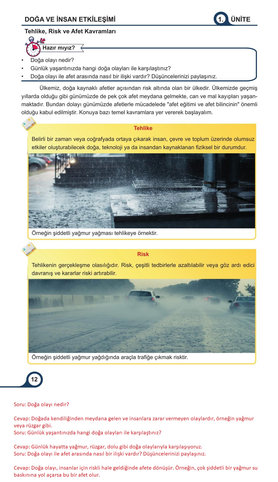 5. Sınıf Meb Yayınları Afet Bilinci Ders Kitabı Sayfa 12 Cevapları
