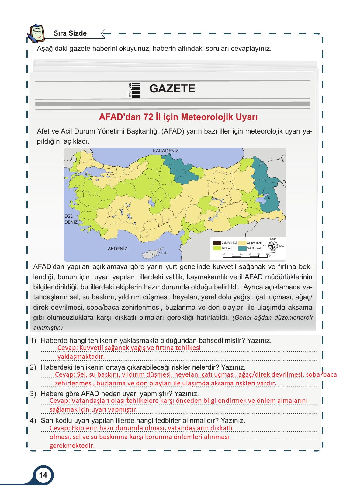 5. Sınıf Meb Yayınları Afet Bilinci Ders Kitabı Sayfa 14 Cevapları 5. Sınıf Meb Yayınları Afet Bilinci Ders Kitabı Sayfa 14 Cevapları