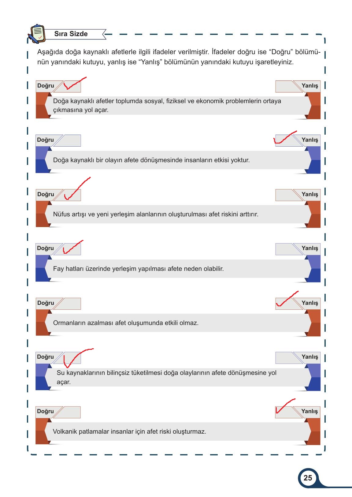 5. Sınıf Meb Yayınları Afet Bilinci Ders Kitabı Sayfa 25 Cevapları