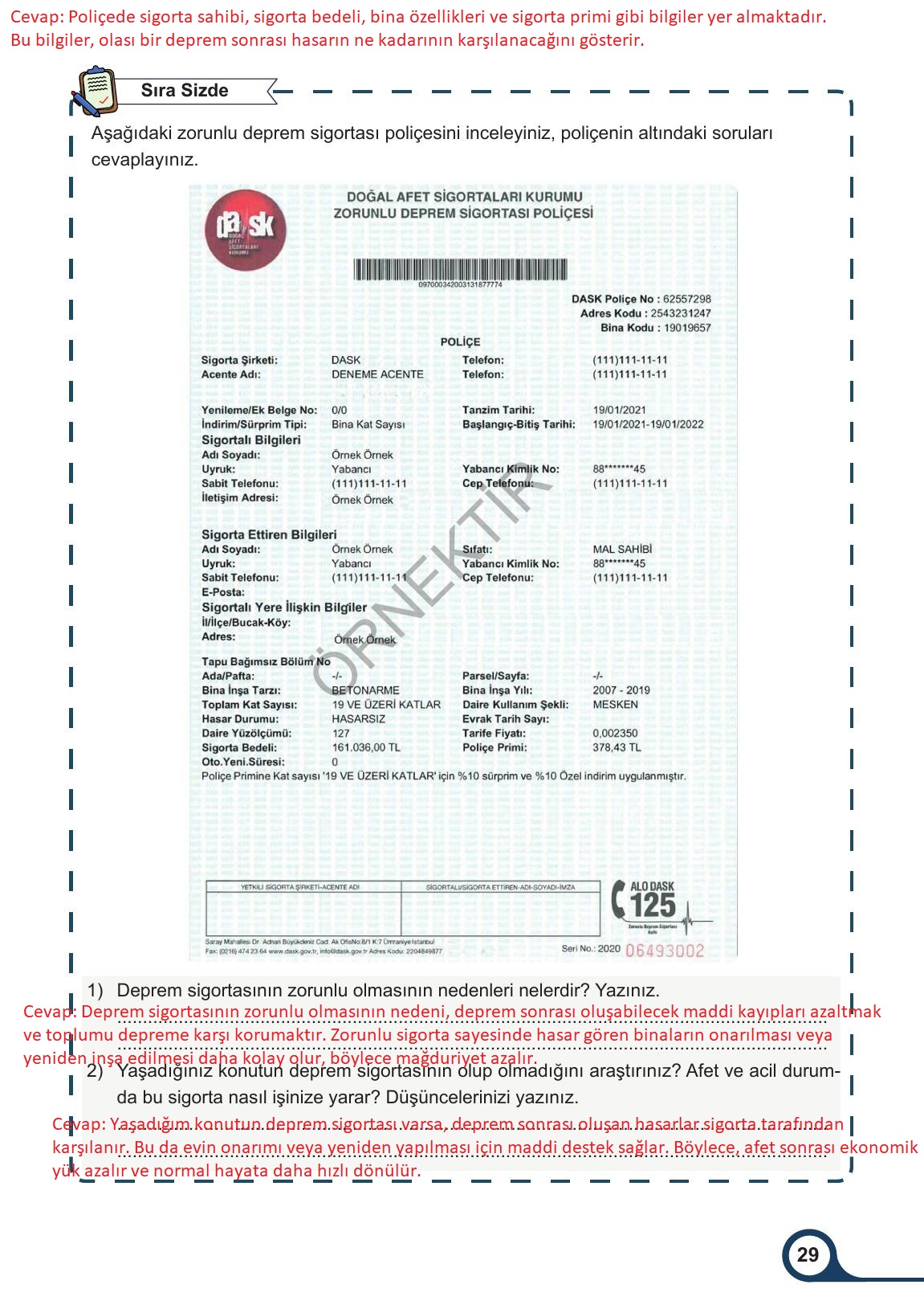 5. Sınıf Meb Yayınları Afet Bilinci Ders Kitabı Sayfa 29 Cevapları