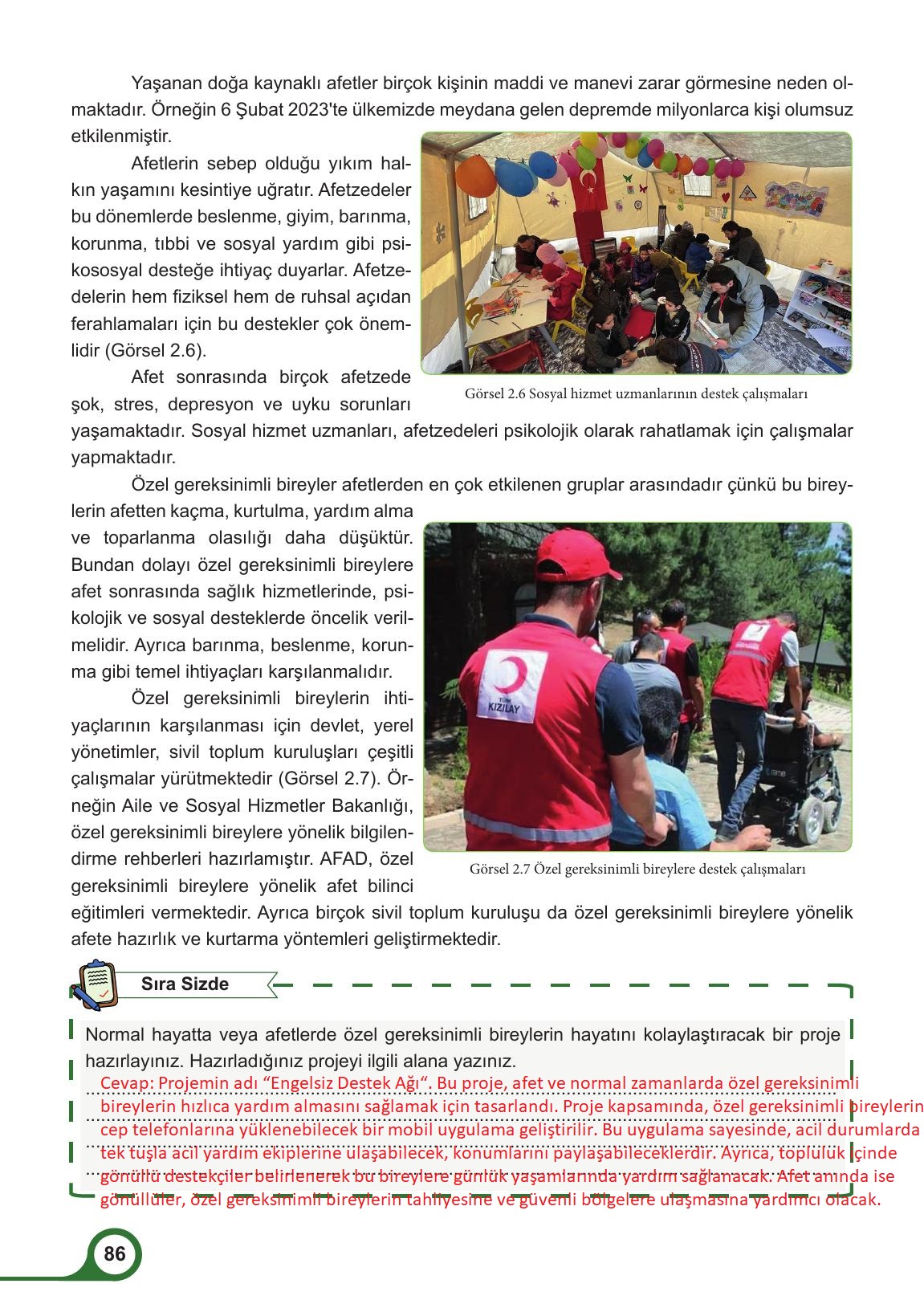 5. Sınıf Meb Yayınları Afet Bilinci Ders Kitabı Sayfa 86 Cevapları