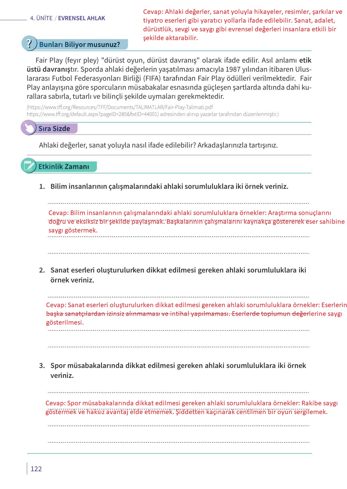 6. Sınıf Meb Yayınları Ahlak Ve Vatandaşlık Eğitimi Ders Kitabı Sayfa 122 Cevapları