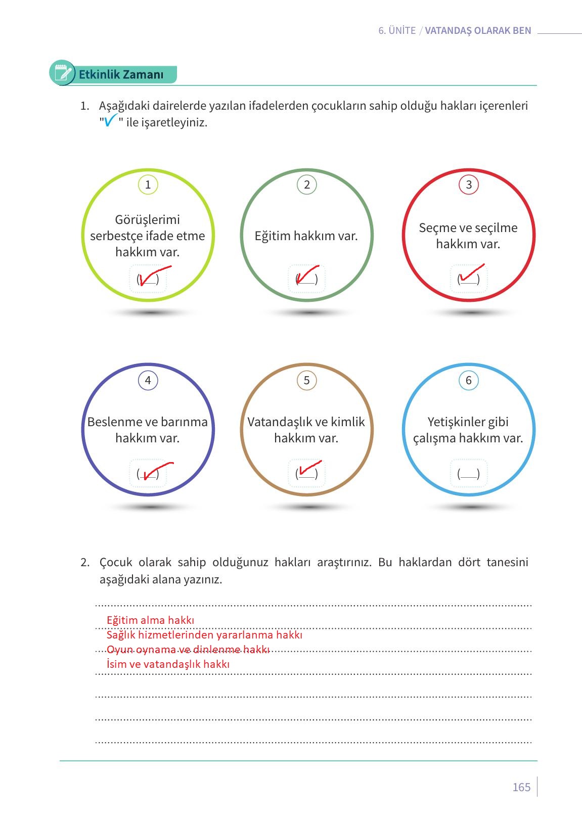 6. Sınıf Meb Yayınları Ahlak Ve Vatandaşlık Eğitimi Ders Kitabı Sayfa 165 Cevapları