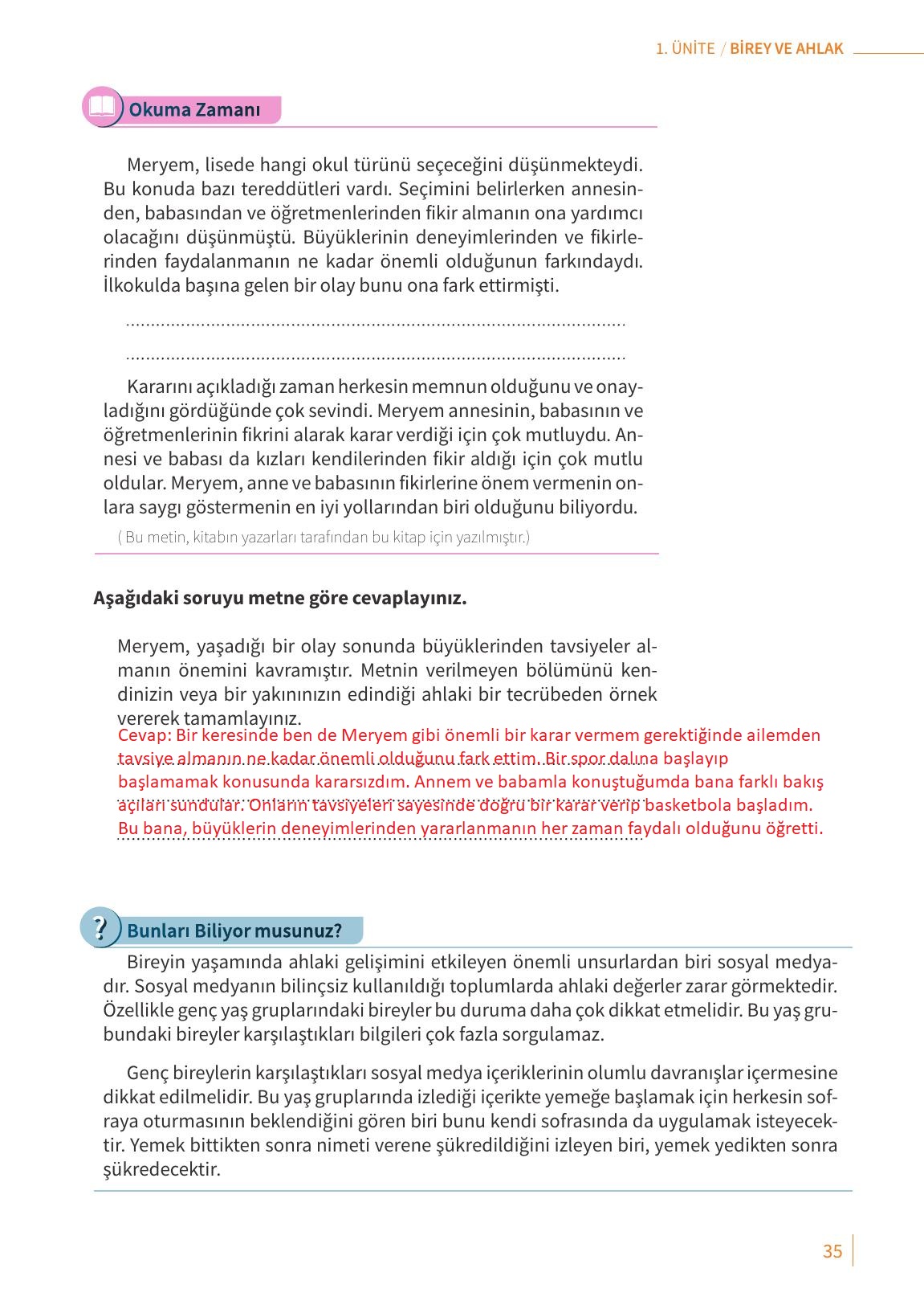 6. Sınıf Meb Yayınları Ahlak Ve Vatandaşlık Eğitimi Ders Kitabı Sayfa 35 Cevapları