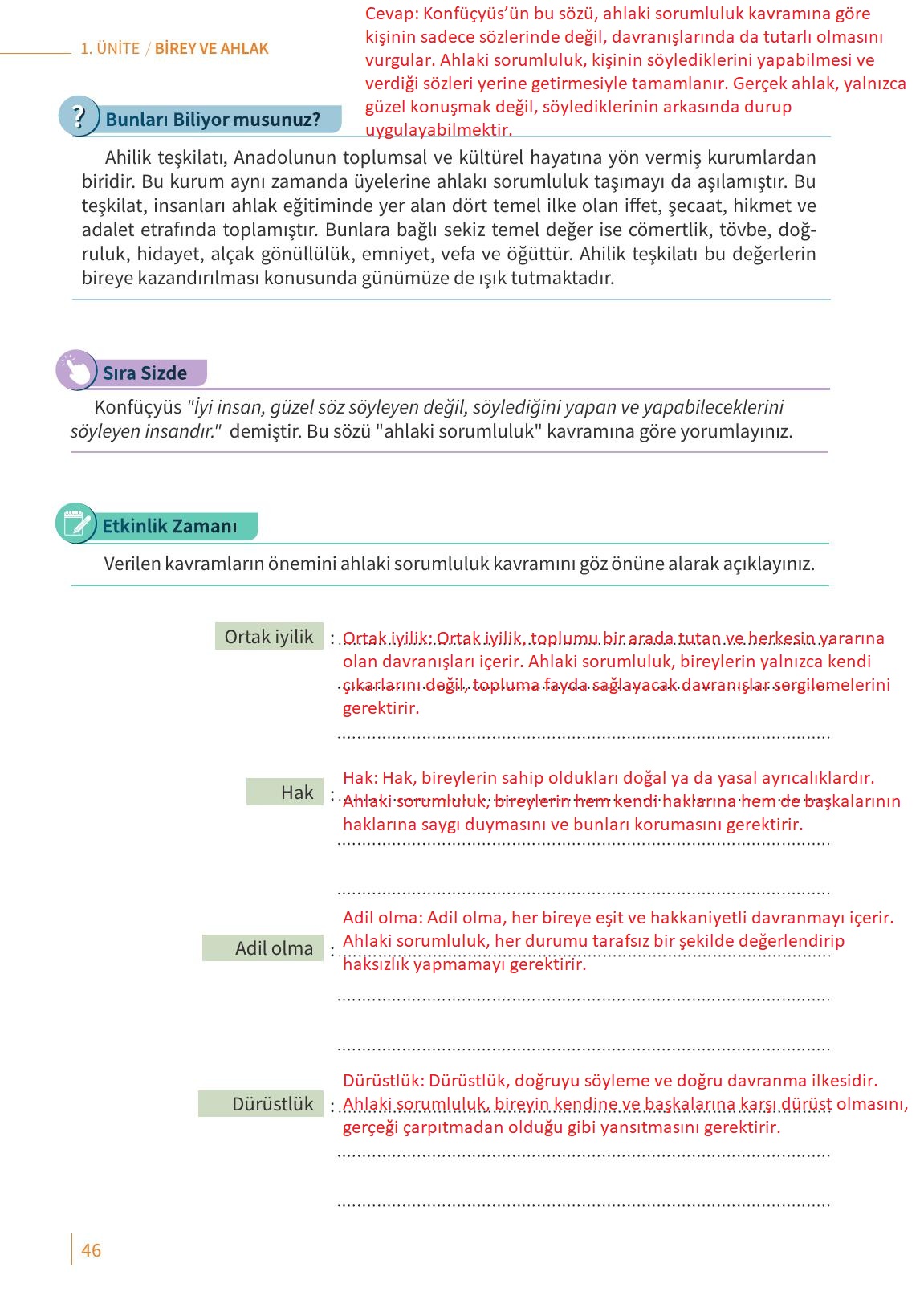 6. Sınıf Meb Yayınları Ahlak Ve Vatandaşlık Eğitimi Ders Kitabı Sayfa 46 Cevapları