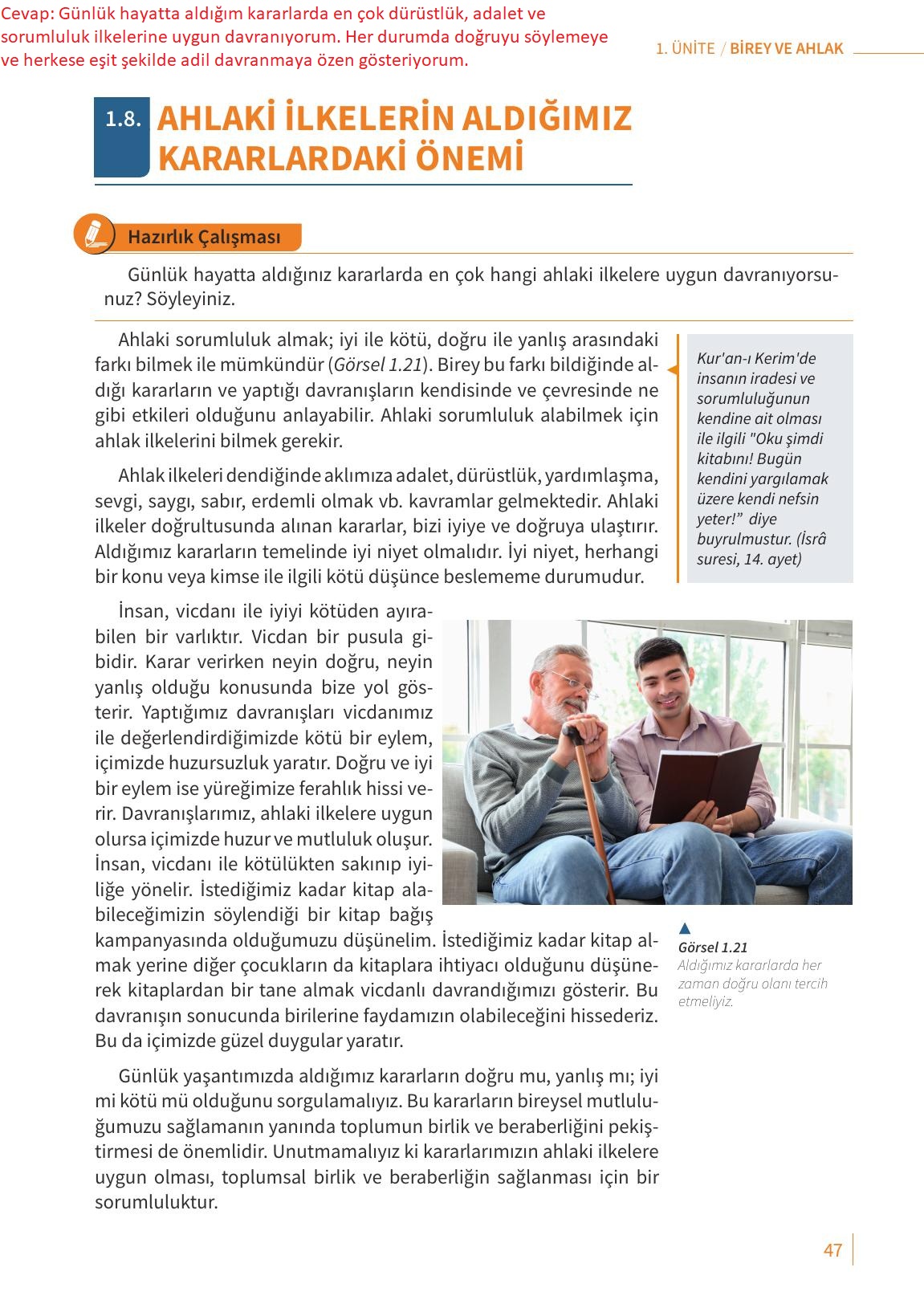 6. Sınıf Meb Yayınları Ahlak Ve Vatandaşlık Eğitimi Ders Kitabı Sayfa 47 Cevapları