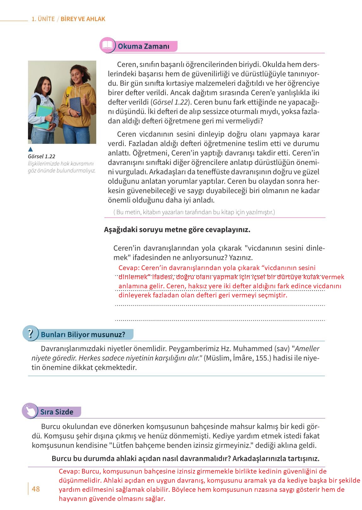 6. Sınıf Meb Yayınları Ahlak Ve Vatandaşlık Eğitimi Ders Kitabı Sayfa 48 Cevapları