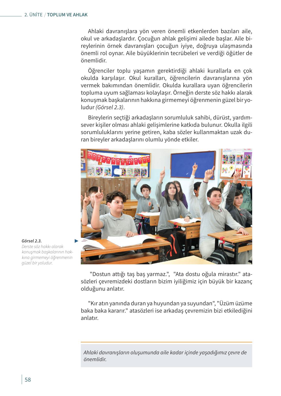 6. Sınıf Meb Yayınları Ahlak Ve Vatandaşlık Eğitimi Ders Kitabı Sayfa 58 Cevapları