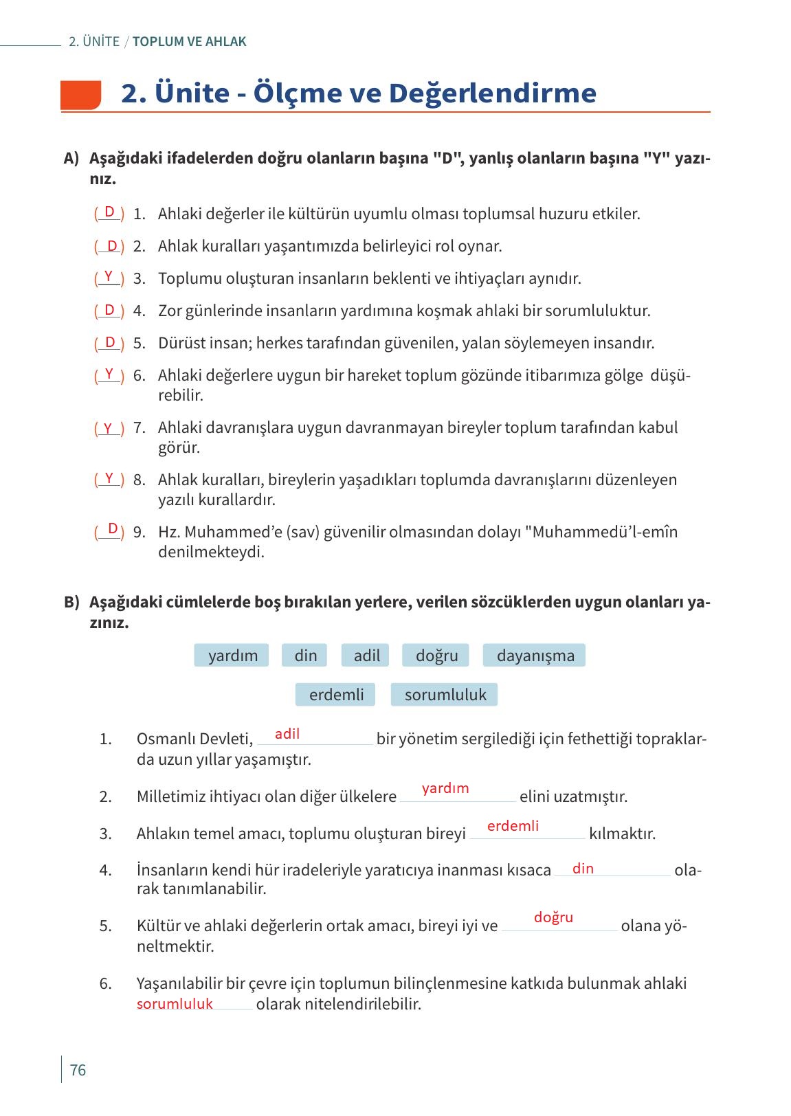 6. Sınıf Meb Yayınları Ahlak Ve Vatandaşlık Eğitimi Ders Kitabı Sayfa 76 Cevapları