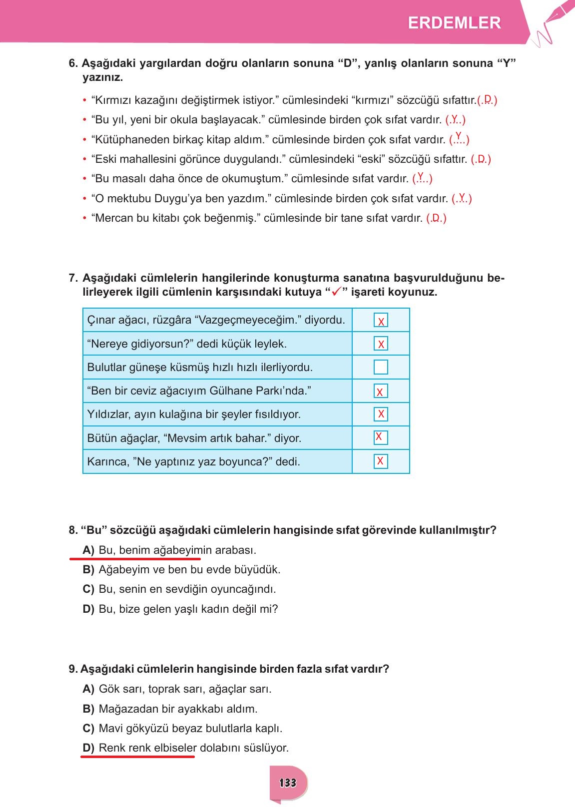 6. Sınıf Meb Yayınları Türkçe Ders Kitabı Sayfa 133 Cevapları