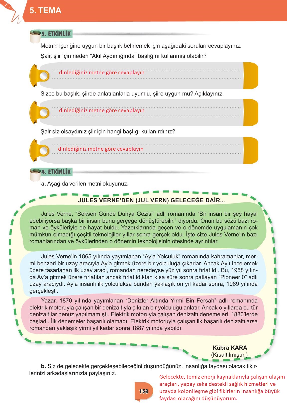 6. Sınıf Meb Yayınları Türkçe Ders Kitabı Sayfa 158 Cevapları