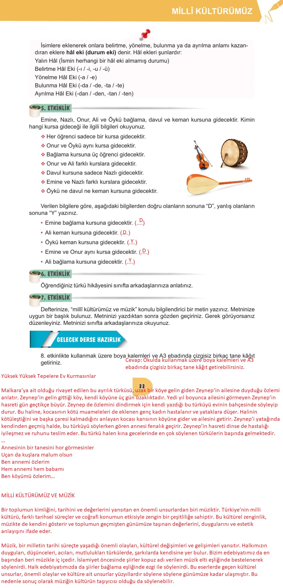 6. Sınıf Meb Yayınları Türkçe Ders Kitabı Sayfa 33 Cevapları 6. Sınıf Meb Yayınları Türkçe Ders Kitabı Sayfa 33 Cevapları