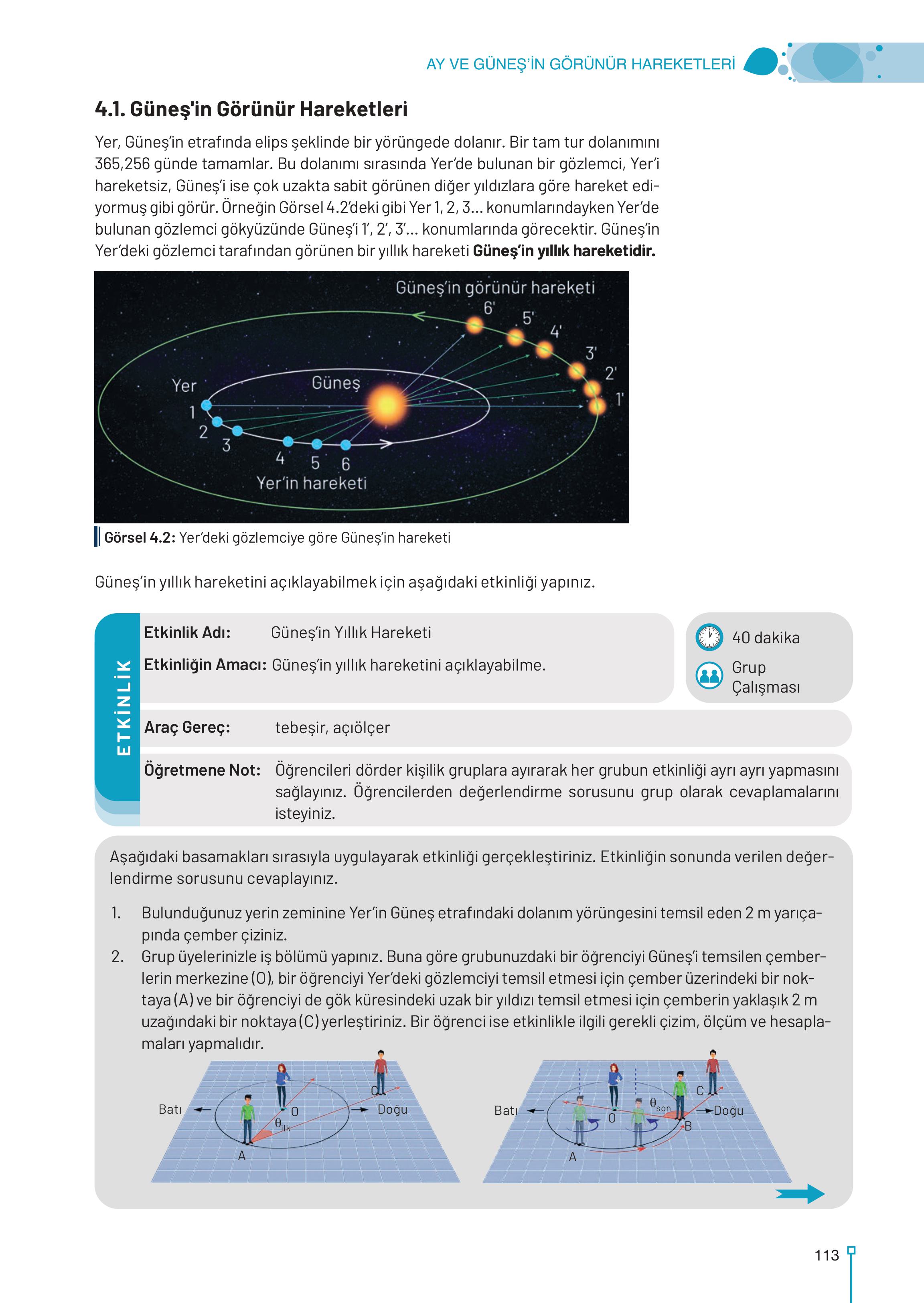 9. Sınıf Meb Yayınları Astronomi Ve Uzay Bilimleri Ders Kitabı Sayfa 113 Cevapları
