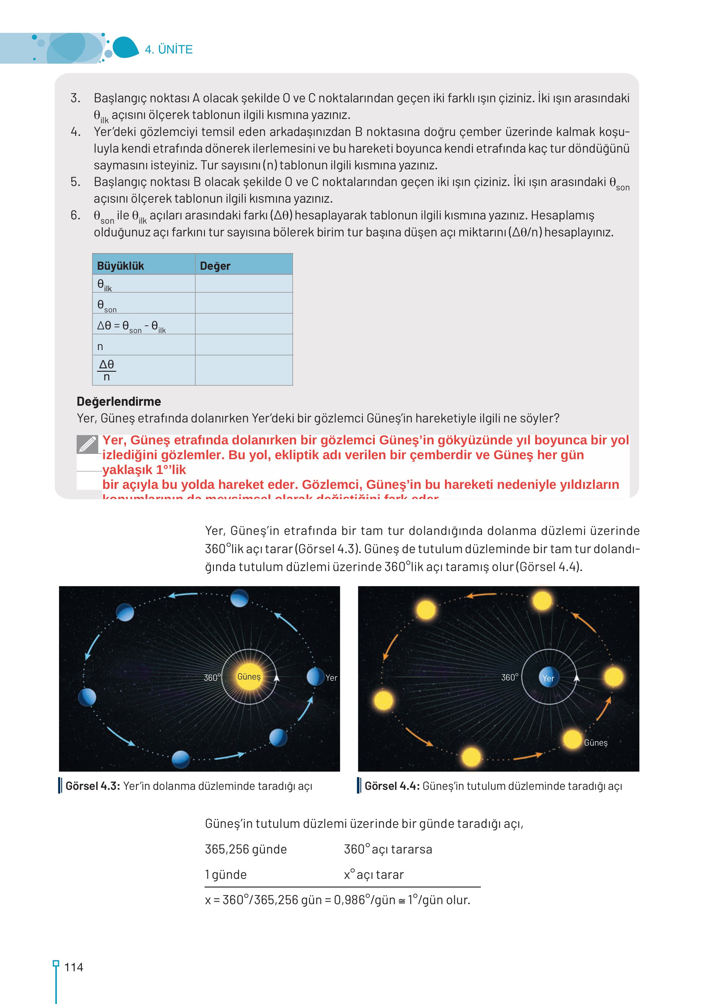 9. Sınıf Meb Yayınları Astronomi Ve Uzay Bilimleri Ders Kitabı Sayfa 114 Cevapları