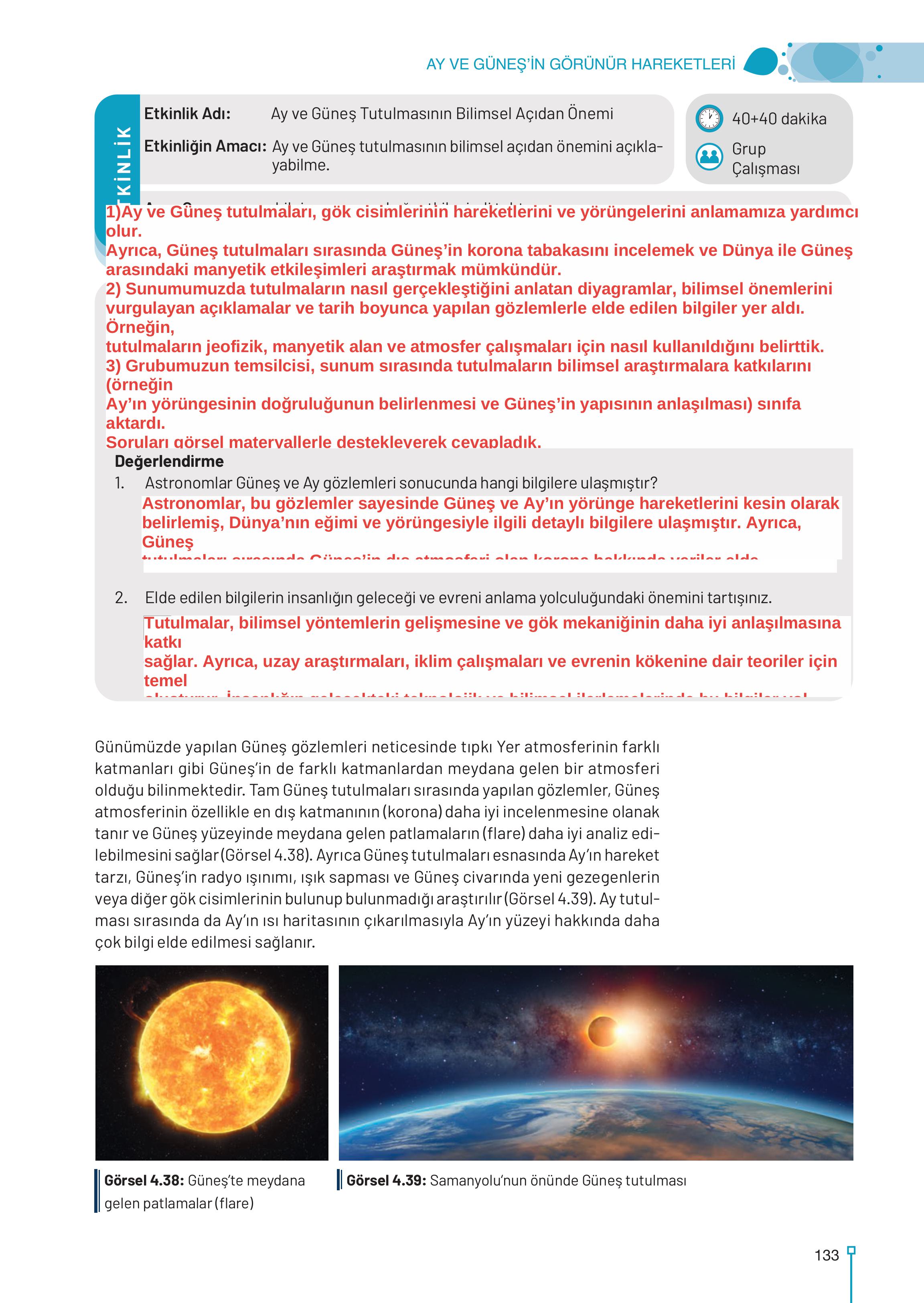 9. Sınıf Meb Yayınları Astronomi Ve Uzay Bilimleri Ders Kitabı Sayfa 133 Cevapları