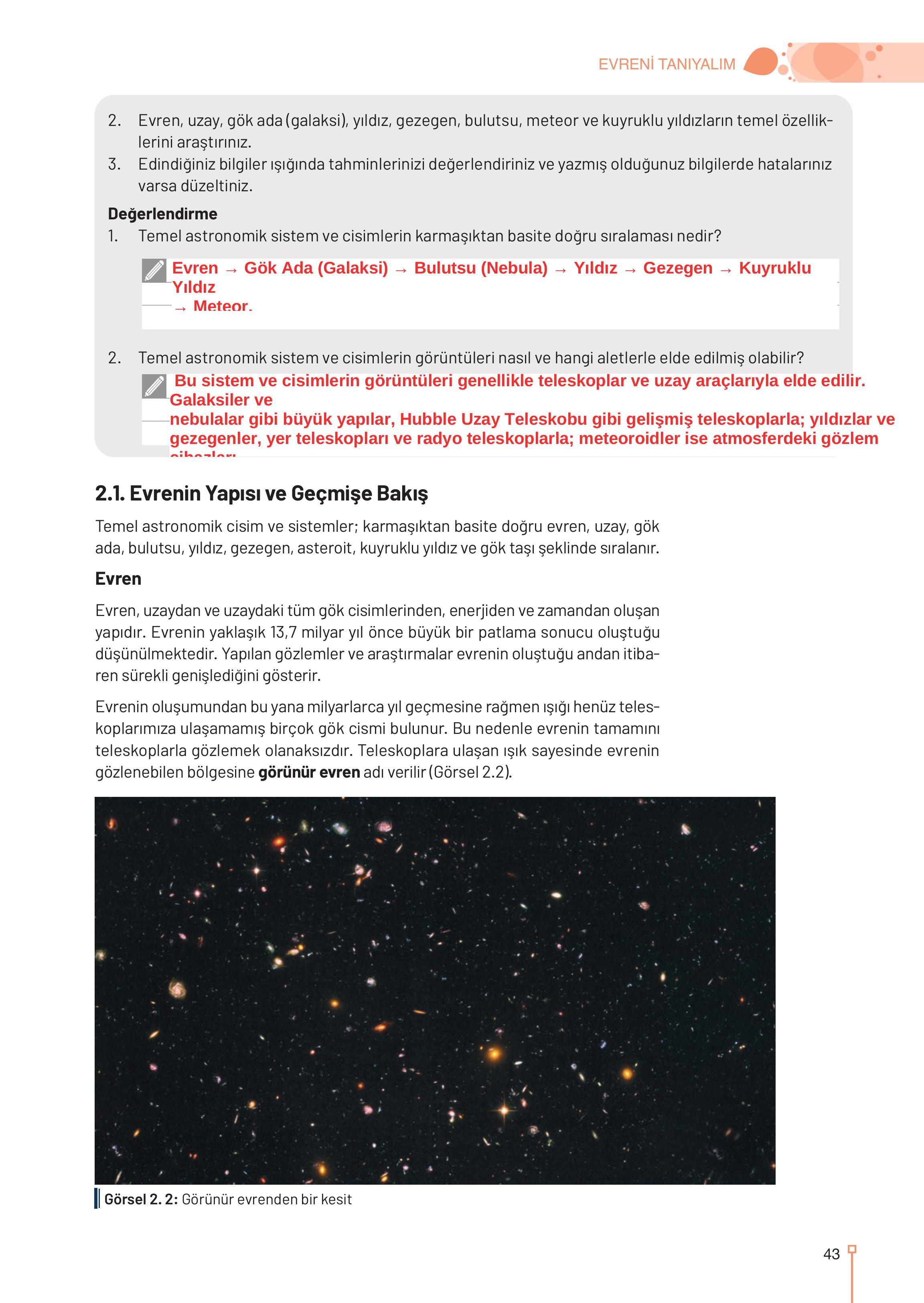 9. Sınıf Meb Yayınları Astronomi Ve Uzay Bilimleri Ders Kitabı Sayfa 43 Cevapları