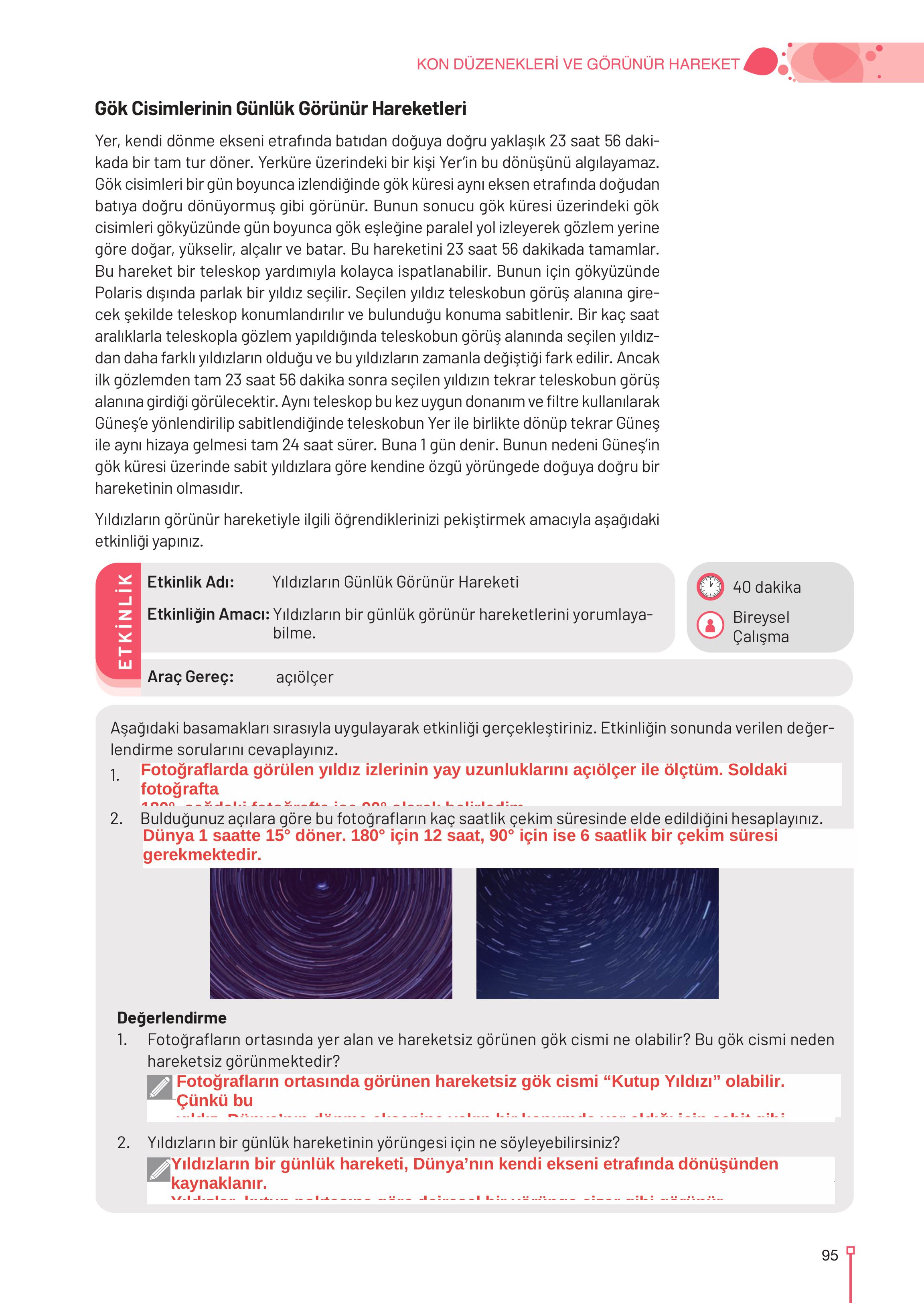 9. Sınıf Meb Yayınları Astronomi Ve Uzay Bilimleri Ders Kitabı Sayfa 95 Cevapları