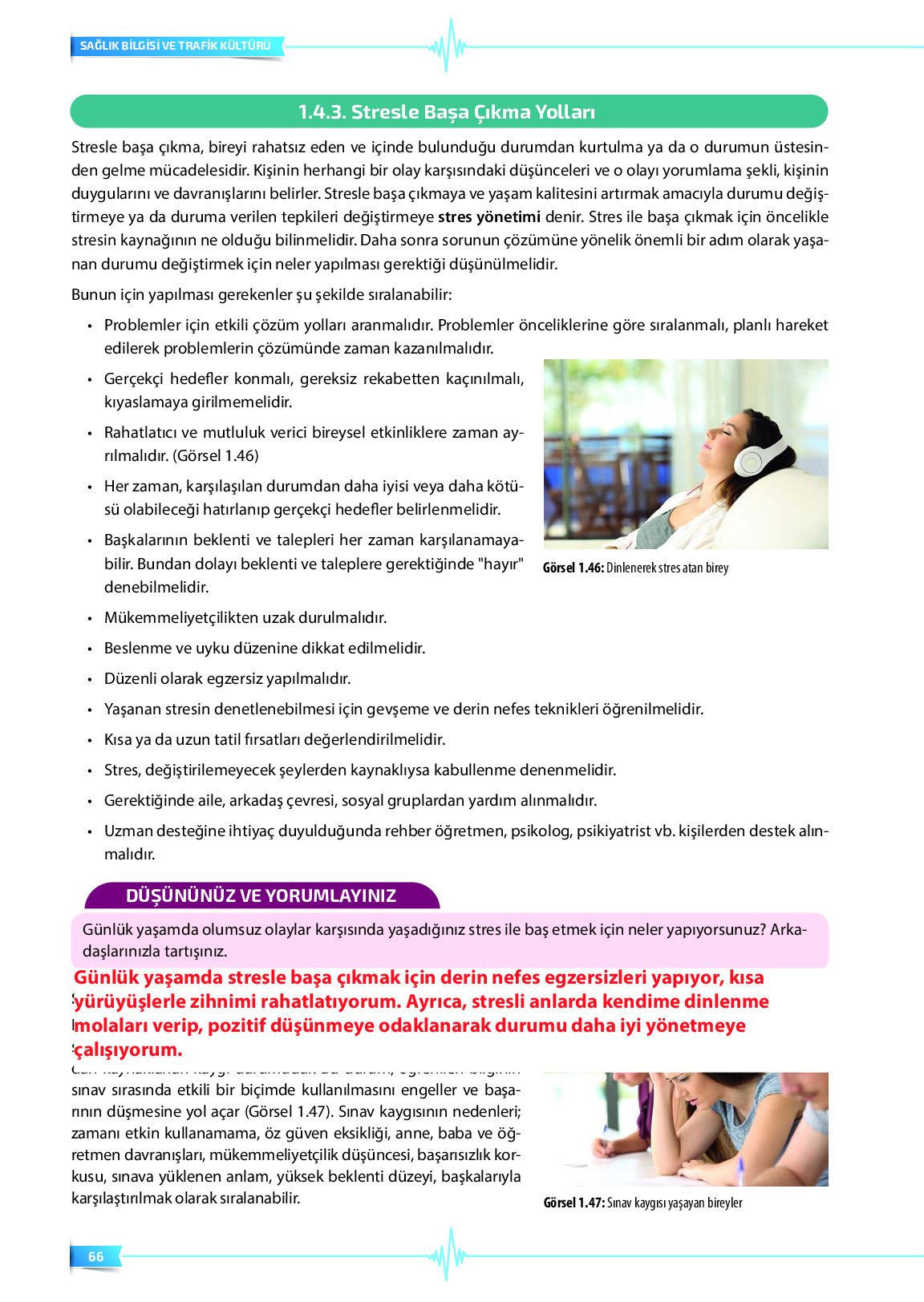 9. Sınıf Meb Yayınları Sağlık Bilgisi Ve Trafik Kültürü Ders Kitabı Sayfa 66 Cevapları