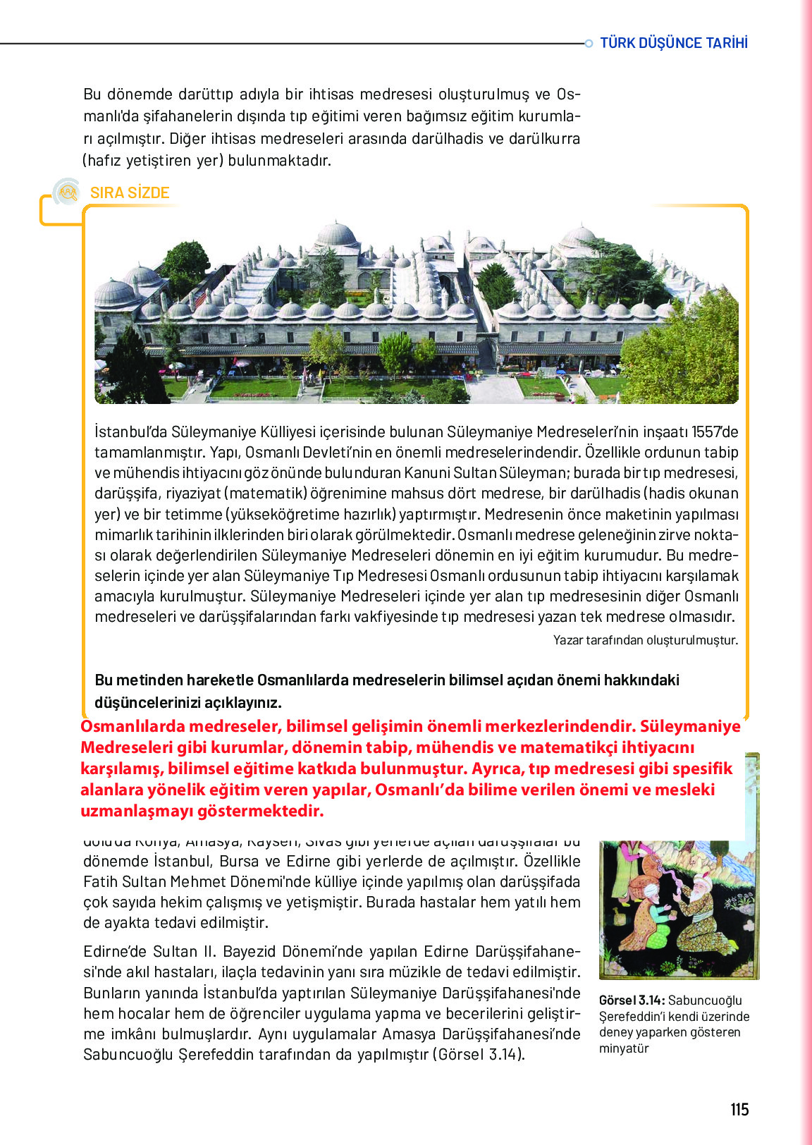 10. Sınıf Meb Yayınları Türk Düşünce Tarihi Ders Kitabı Sayfa 115 Cevapları