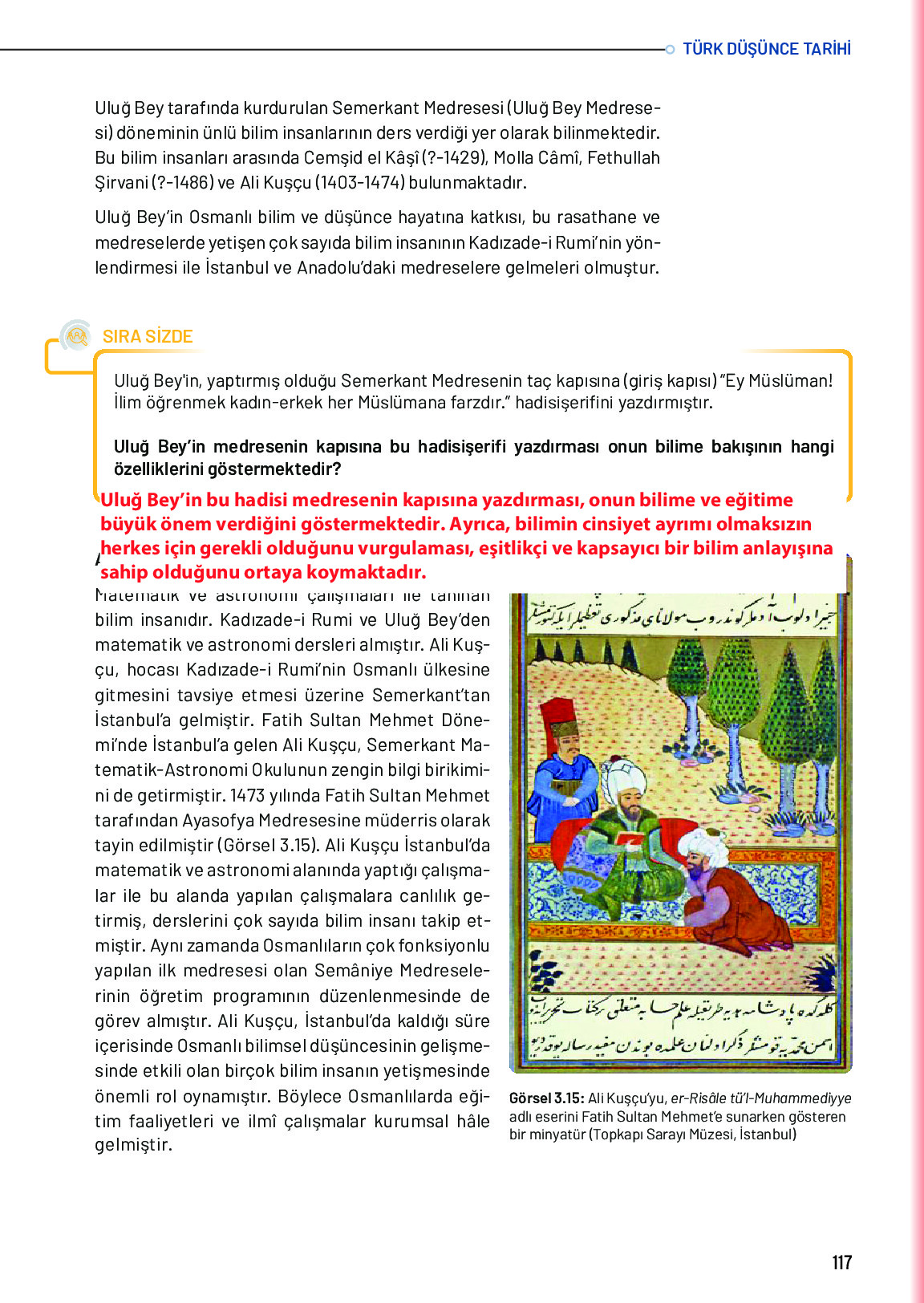 10. Sınıf Meb Yayınları Türk Düşünce Tarihi Ders Kitabı Sayfa 117 Cevapları