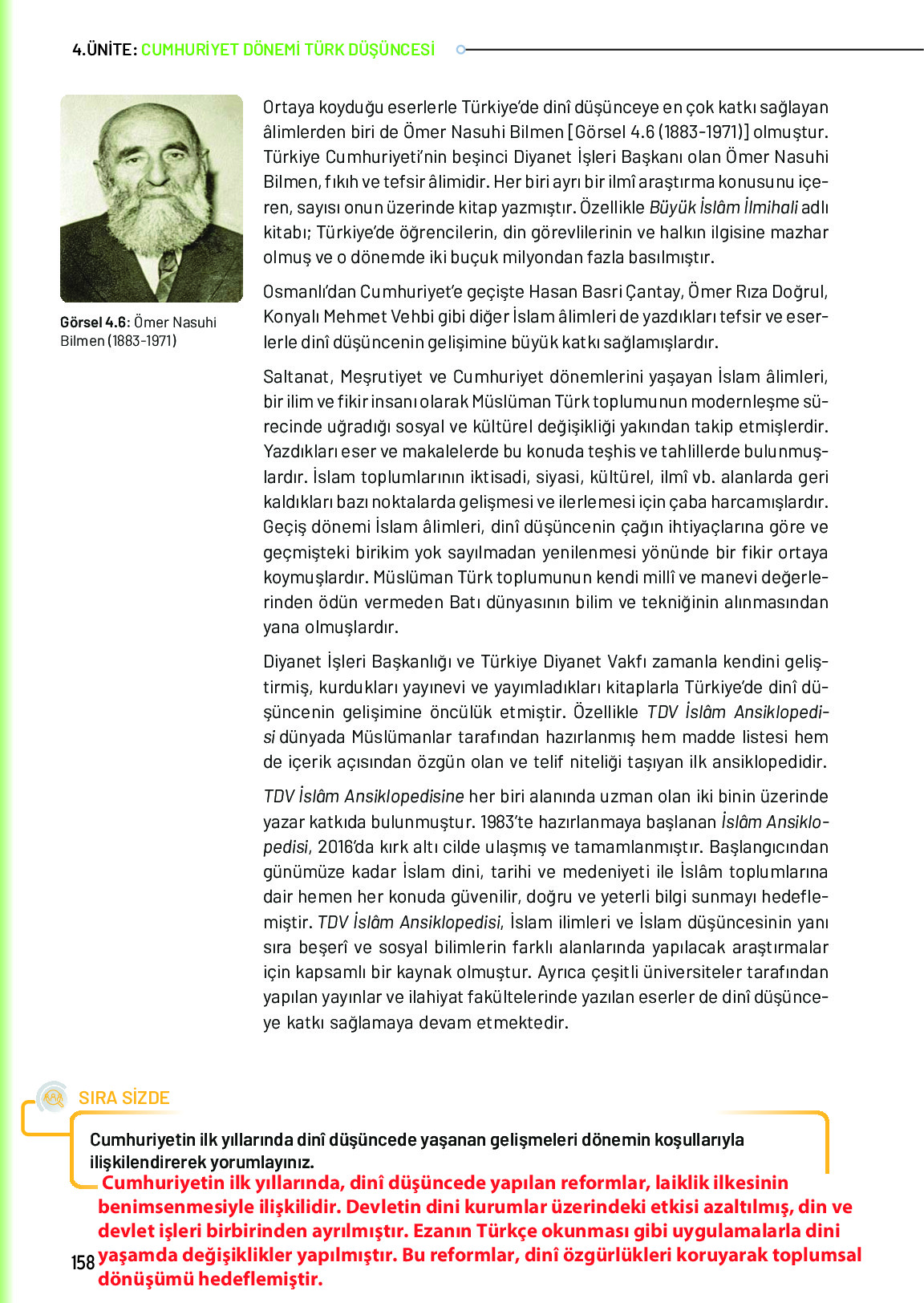 10. Sınıf Meb Yayınları Türk Düşünce Tarihi Ders Kitabı Sayfa 158 Cevapları