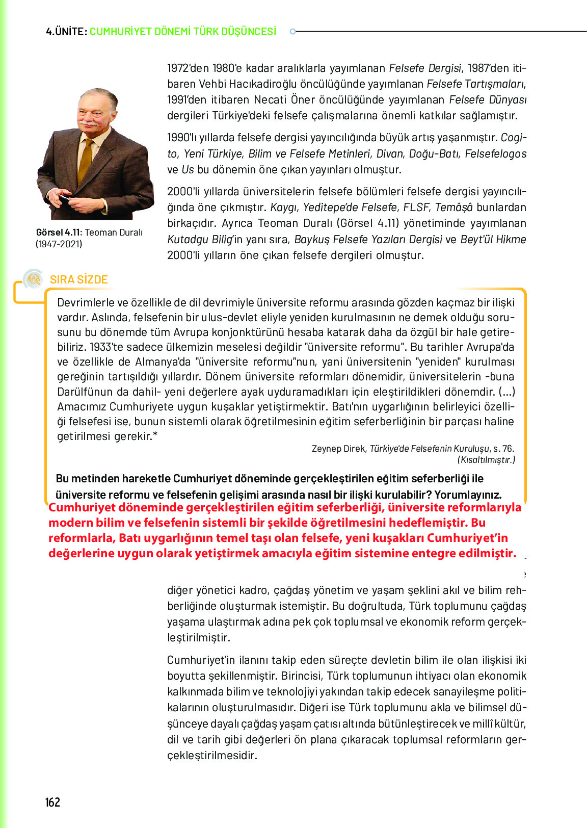 10. Sınıf Meb Yayınları Türk Düşünce Tarihi Ders Kitabı Sayfa 162 Cevapları