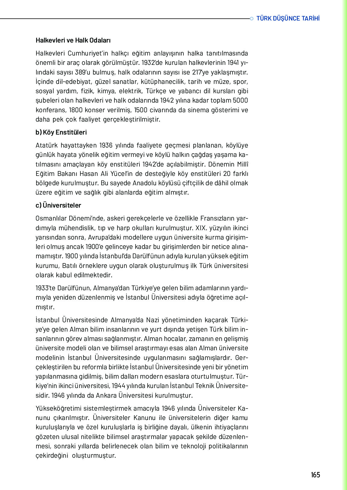 10. Sınıf Meb Yayınları Türk Düşünce Tarihi Ders Kitabı Sayfa 165 Cevapları