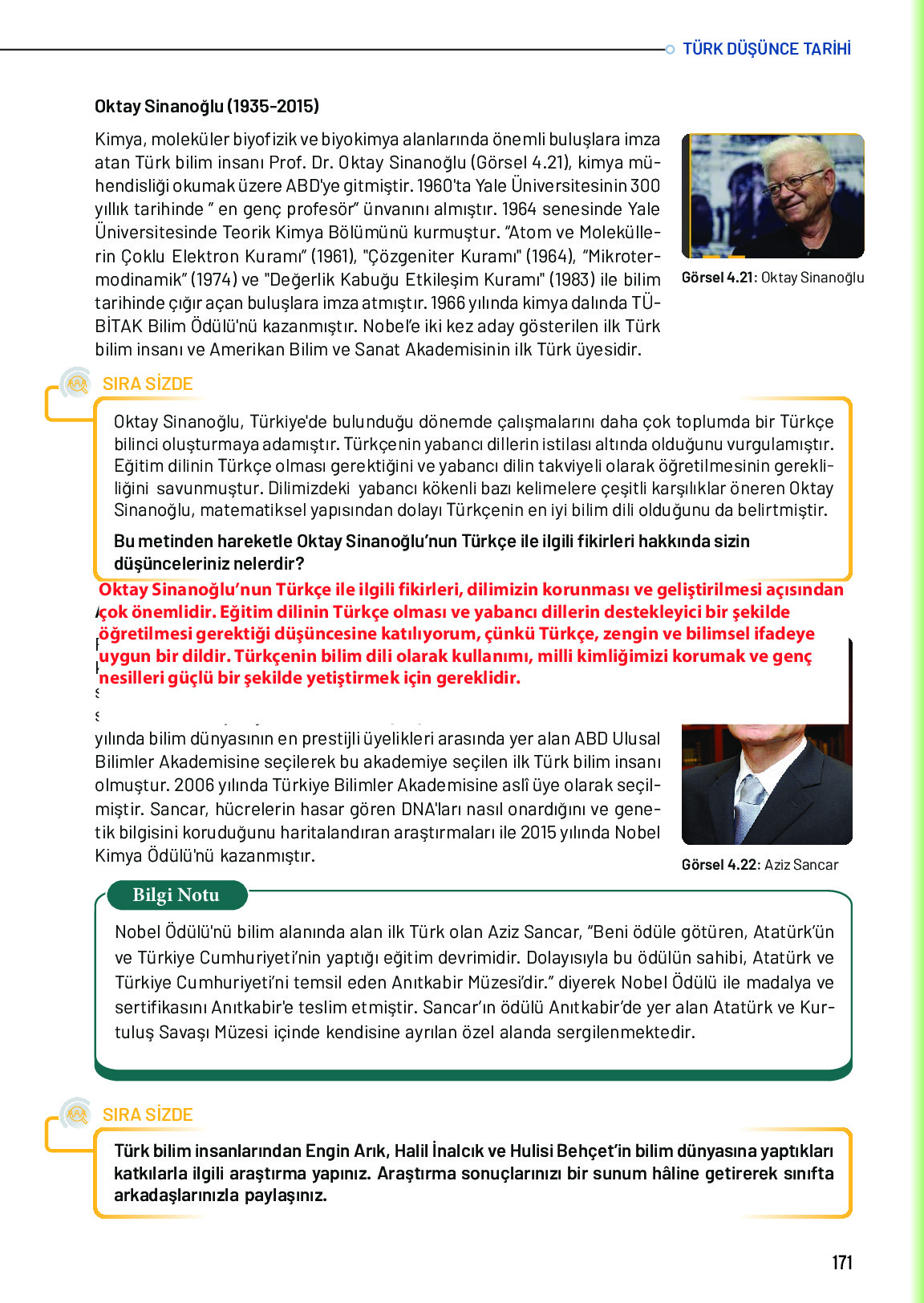 10. Sınıf Meb Yayınları Türk Düşünce Tarihi Ders Kitabı Sayfa 171 Cevapları